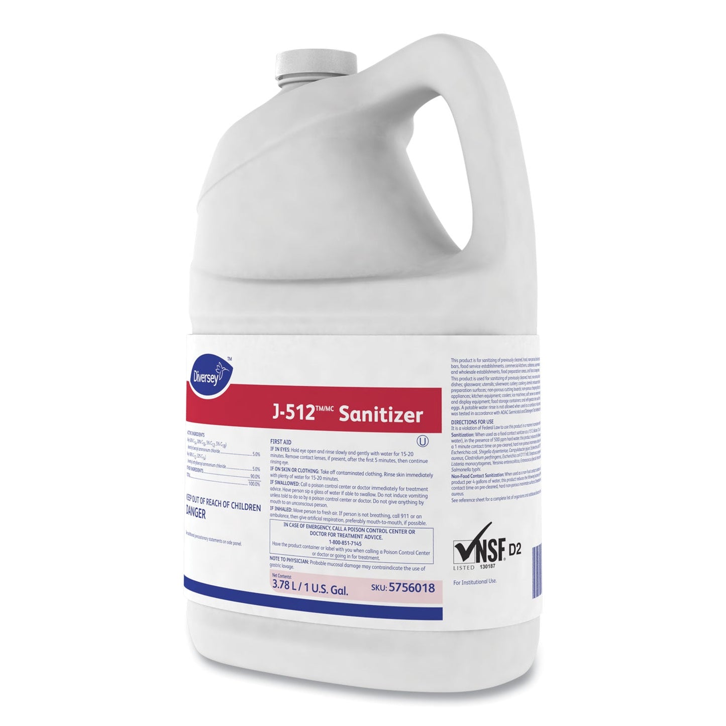 Diversey J-512TM/MC Sanitizer, 1 gal Bottle, 4/Carton