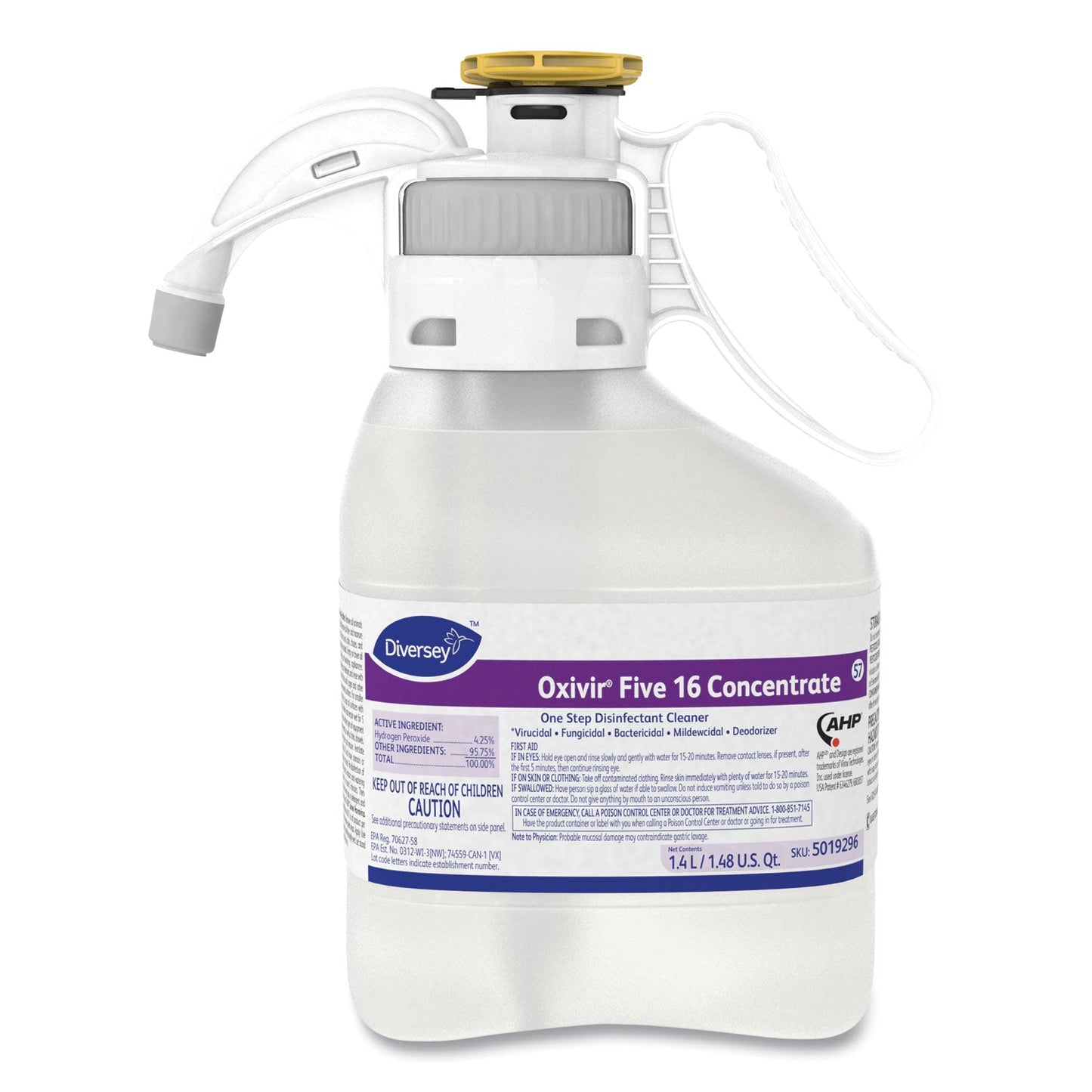 Diversey Oxivir Five 16 Concentrate One Step Disinfectant Cleaner, Liquid, 1.4 L, 2/CT
