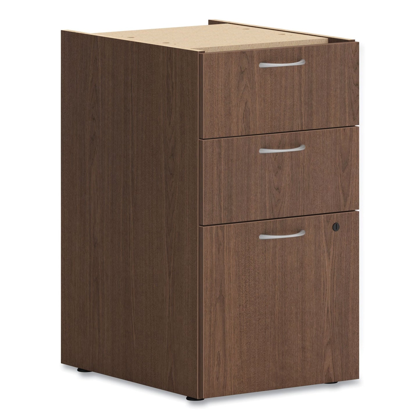 HON Mod Support Pedestal, Left or Right, 3-Drawers: Box/Box/File, Legal/Letter, Sepia Walnut, 15" x 20" x 28"