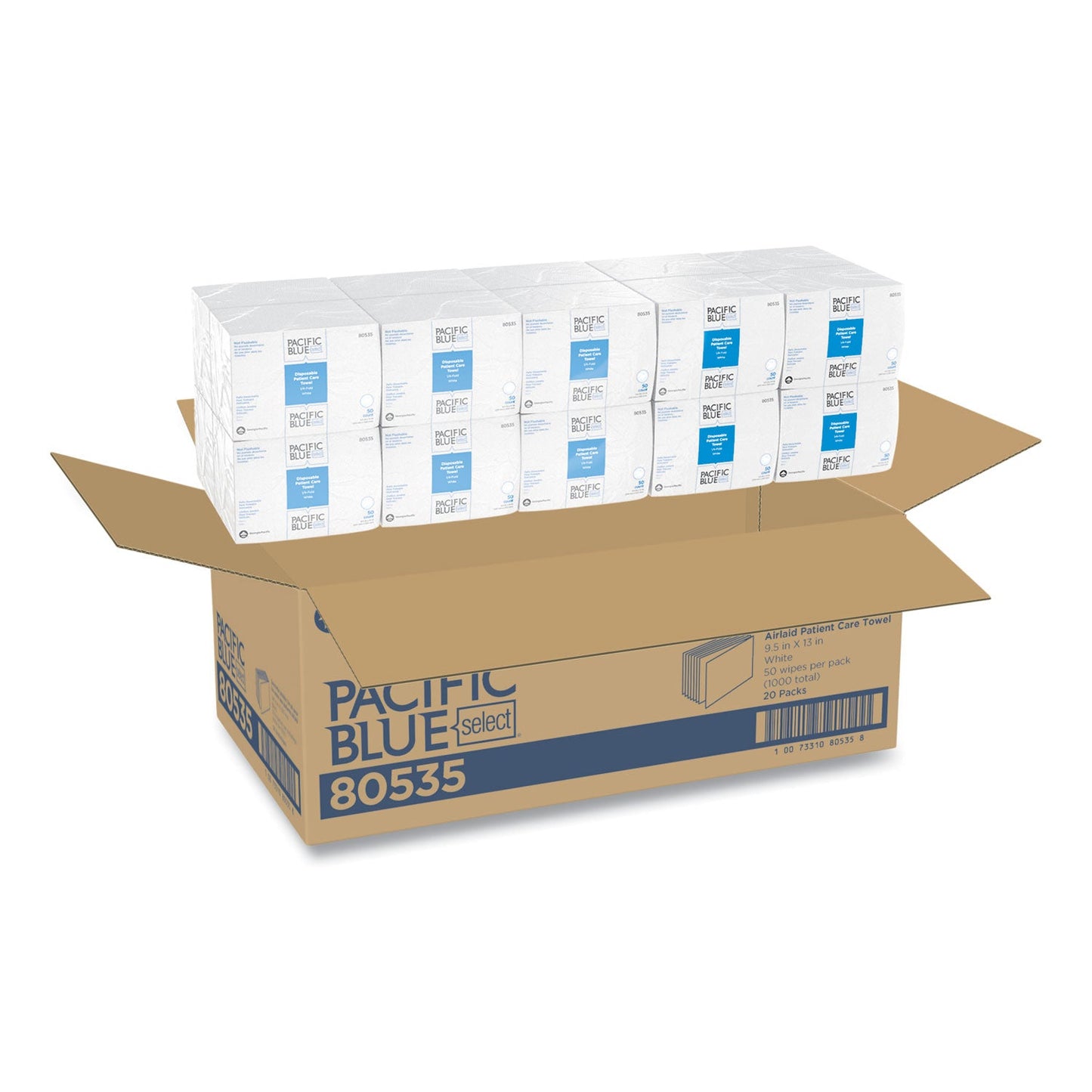 Georgia Pacific Pacific Blue Select Disposable Patient Care Washcloths, 9.5 x 13, White, 50/Pack, 20 Packs/Carton