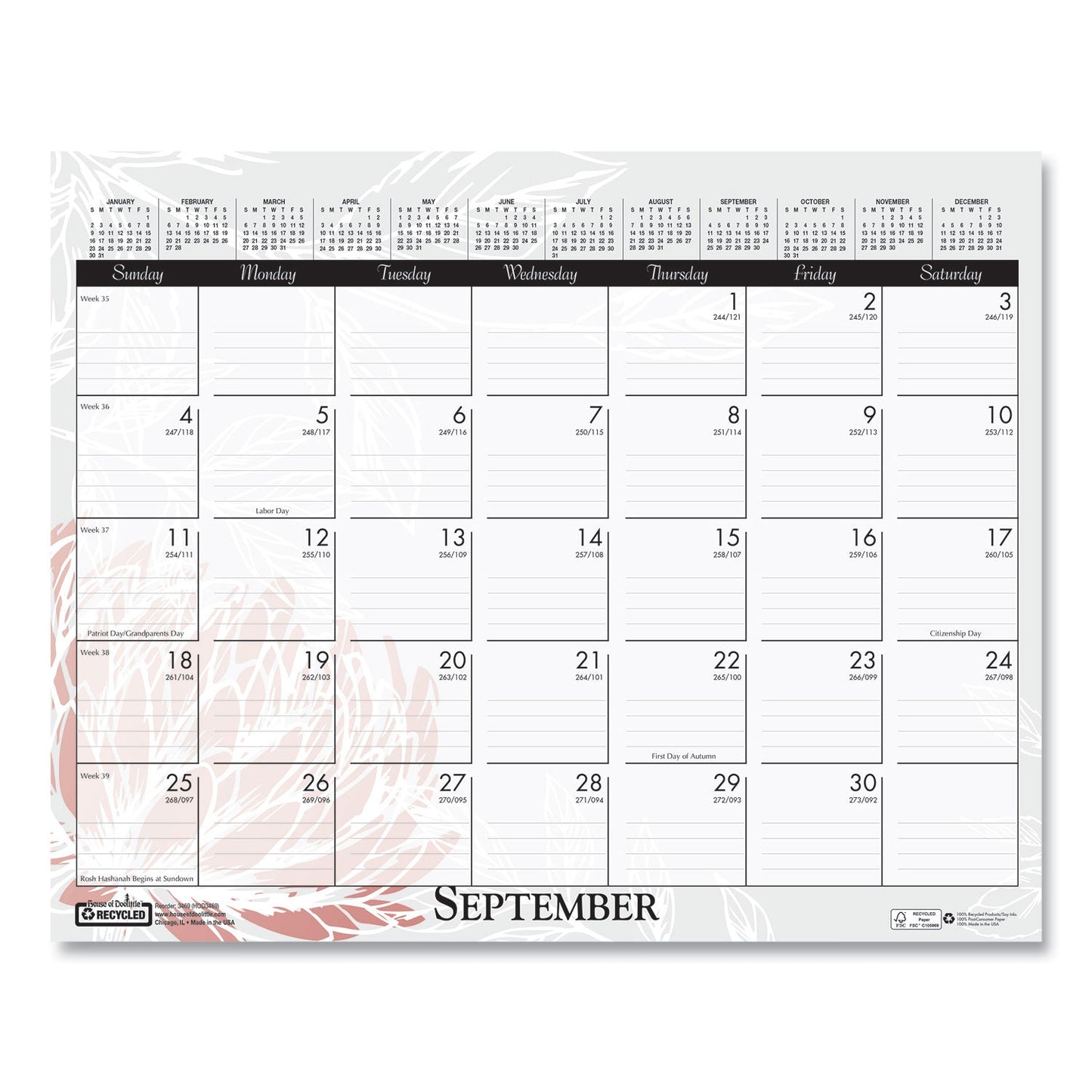 House of Doolittle Recycled Wild Flower Wall Calendar, Wild Flowers Artwork, 15 x 12, White/Multicolor Sheets, 12-Month (Jan to Dec): 2023