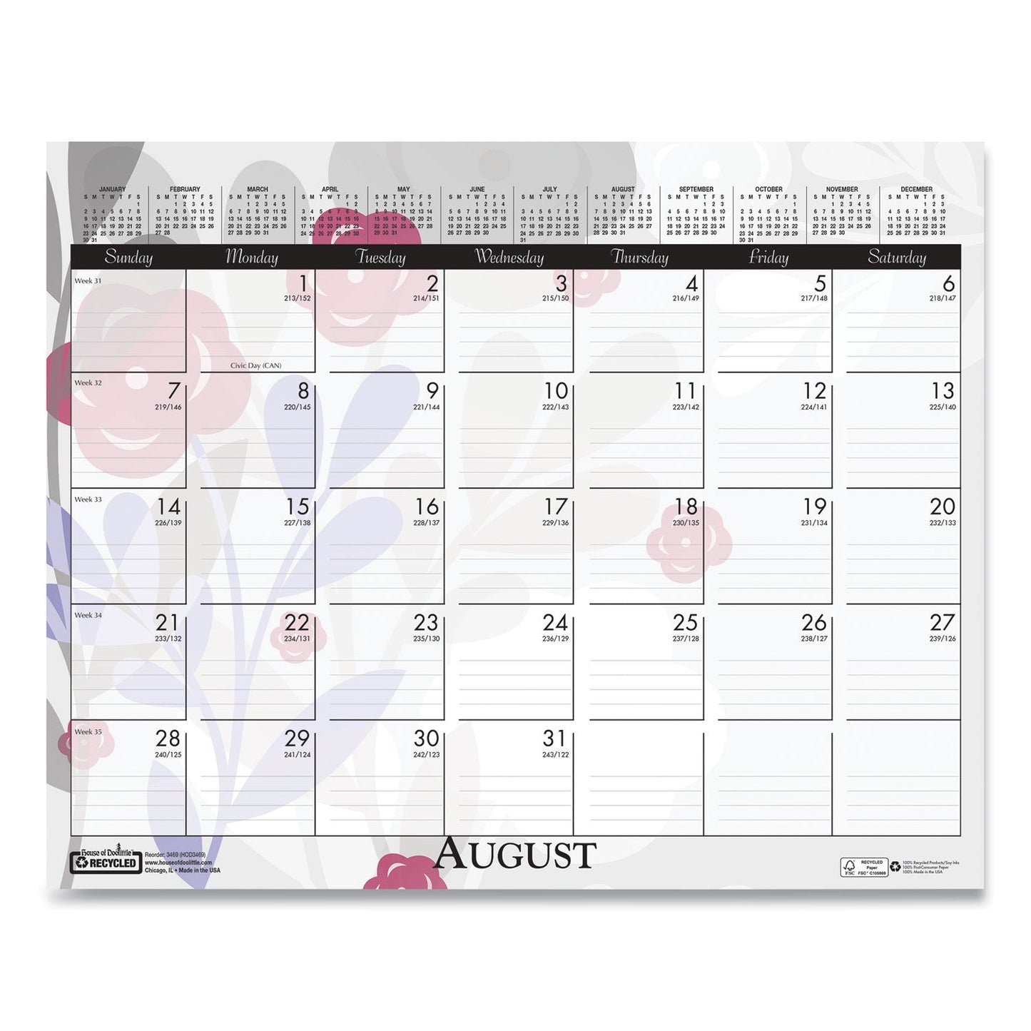 House of Doolittle Recycled Wild Flower Wall Calendar, Wild Flowers Artwork, 15 x 12, White/Multicolor Sheets, 12-Month (Jan to Dec): 2023