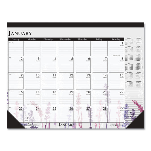 House of Doolittle Recycled Desk Pad Calendar, Wild Flowers Artwork, 22 x 17, White Sheets, Black Binding/Corners,12-Month (Jan-Dec): 2023