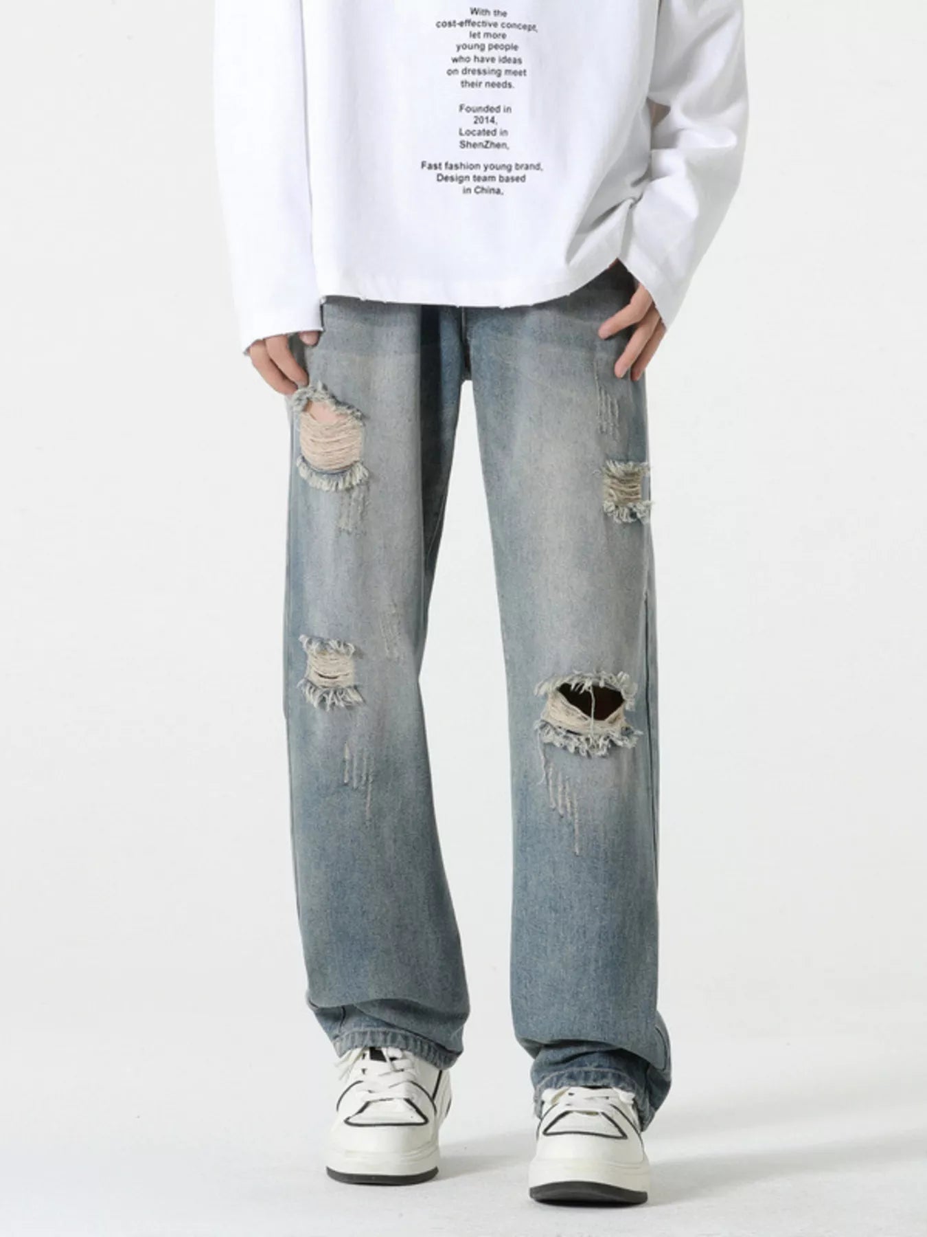 Men's Full Size Distressed Wide Leg Jeans Plus Size