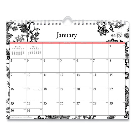 Blue Sky Analeis Wall Calendar, Analeis Floral Artwork, 11 x 8.75, White/Black/Coral Sheets, 12-Month (Jan to Dec): 2023