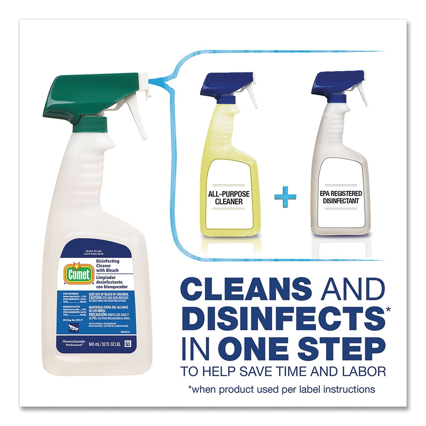 Comet Disinfecting Cleaner w/Bleach, 1 gal Bottle, 3/Carton
