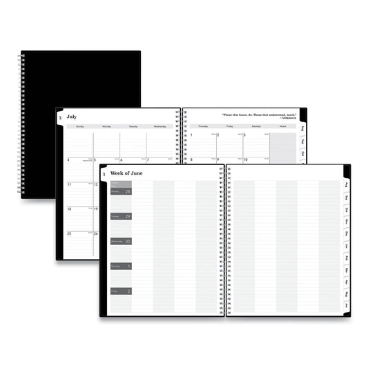 Blue Sky Solid Black Teacher's Weekly/Monthly Lesson Planner, Two-Page Spread (Nine Classes), 11 x 8.5, Black Cover, 2022 to 2023