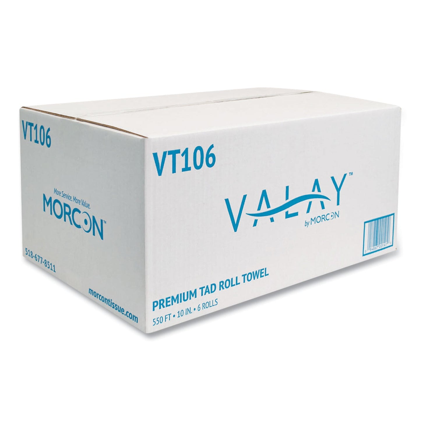 Morcon Tissue 10 Inch TAD Roll Towels, 1-Ply, 10" x 550 ft, White, 6 Rolls/Carton