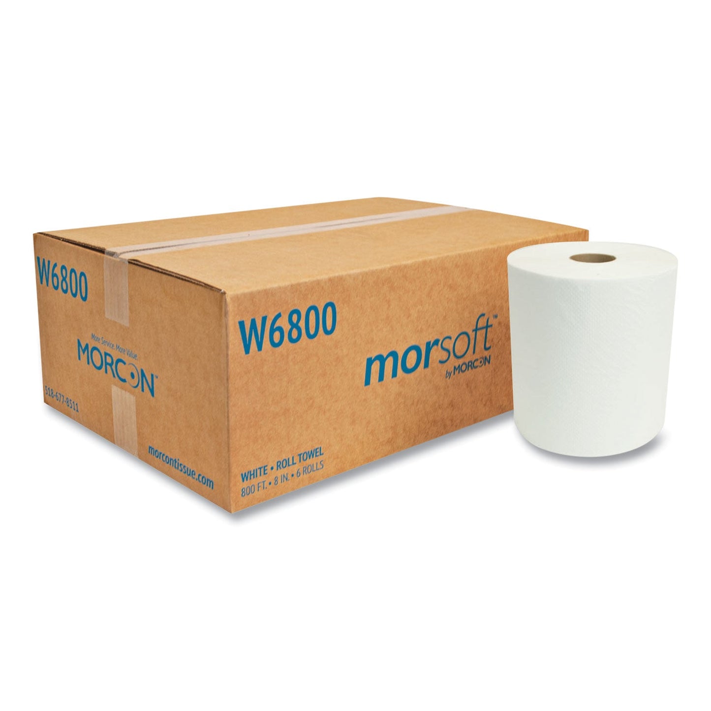 Morcon Tissue Morsoft Universal Roll Towels, 8" x 800 ft, White, 6 Rolls/Carton