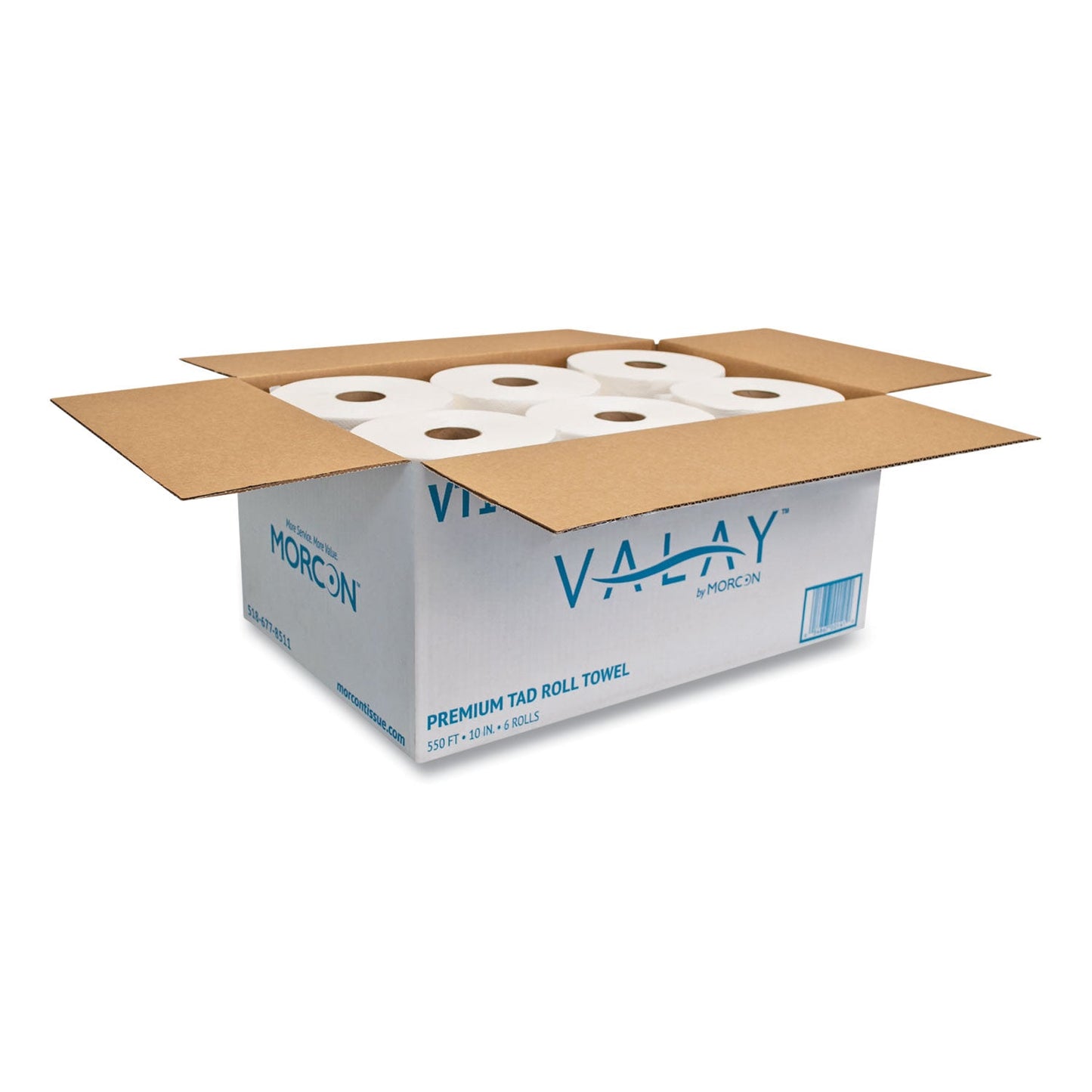 Morcon Tissue 10 Inch TAD Roll Towels, 1-Ply, 10" x 550 ft, White, 6 Rolls/Carton