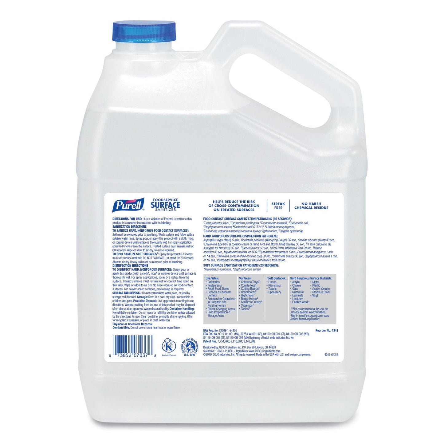 PURELL Foodservice Surface Sanitizer, Fragrance Free, 1 gal Bottle, 4/Carton