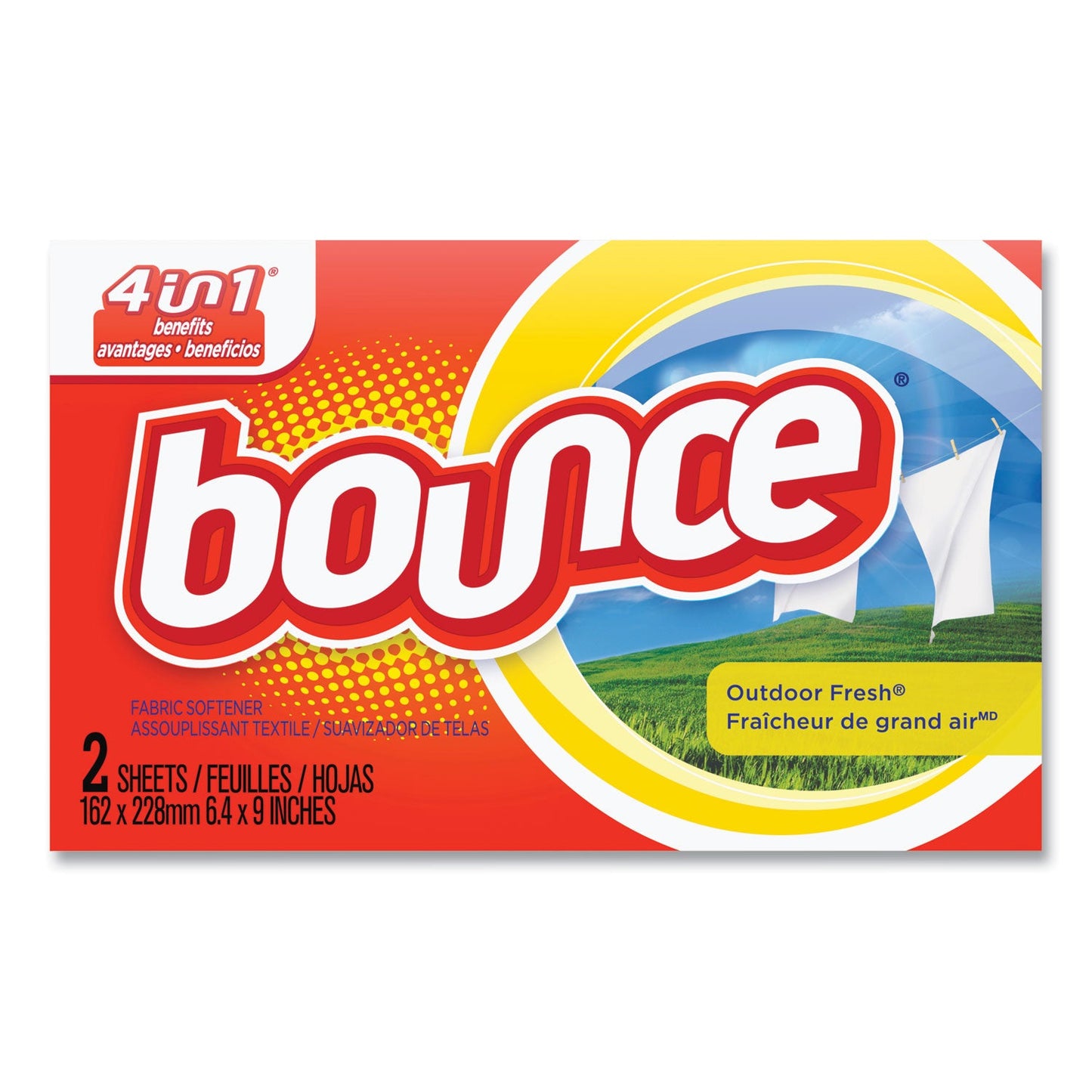 Bounce Fabric Softener Sheets, Outdoor Fresh, 2/Box, 156 Boxes/Carton