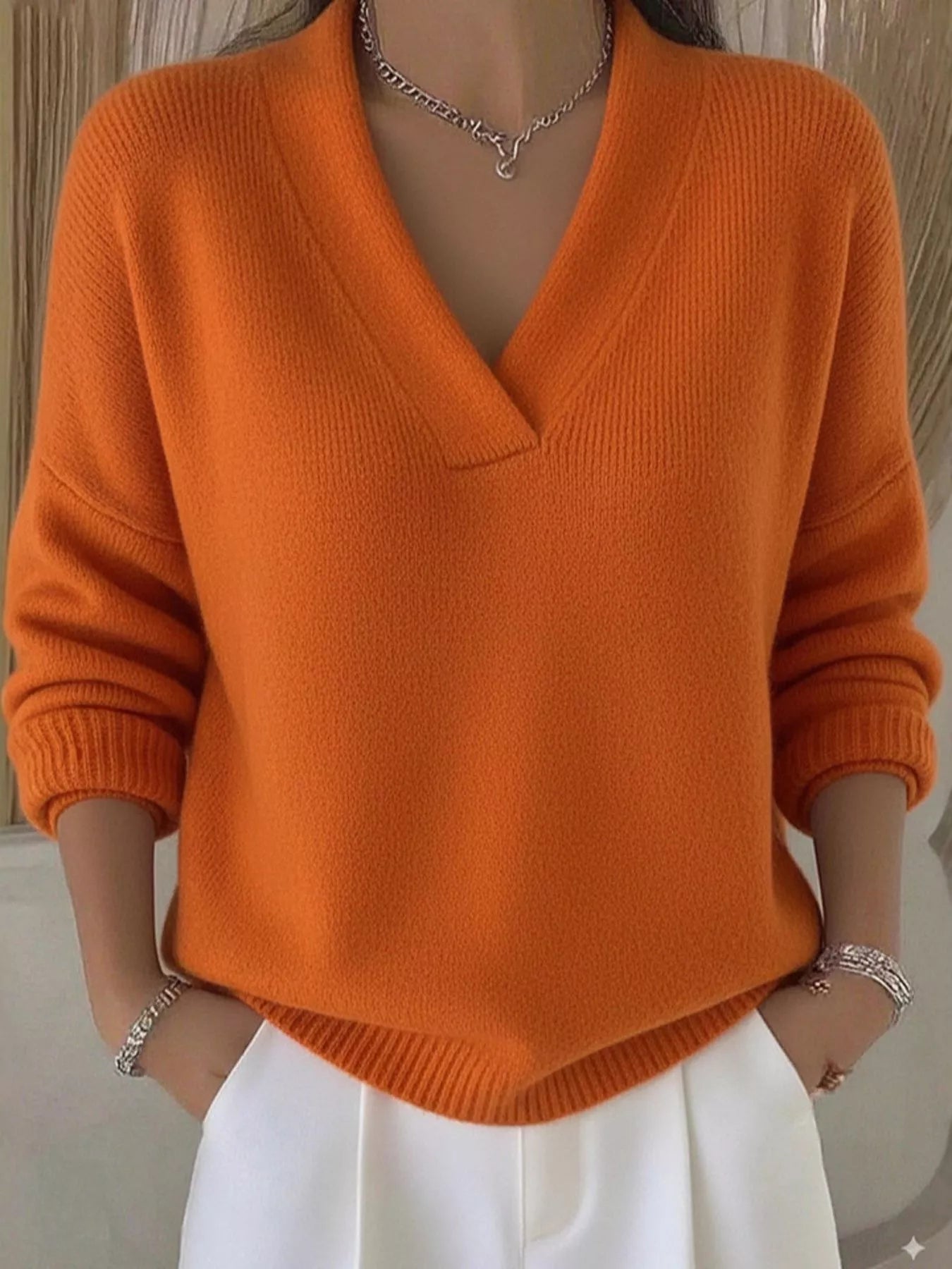 Full Size V-Neck Dropped Shoulder Sweater Plus Size