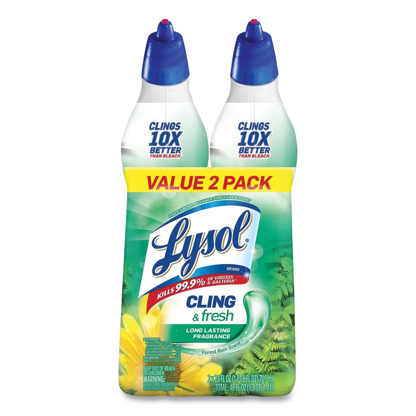 LYSOL Cling and Fresh Toilet Bowl Cleaner, Forest Rain Scent, 24 oz, 2/Pack, 4 Packs/Carton