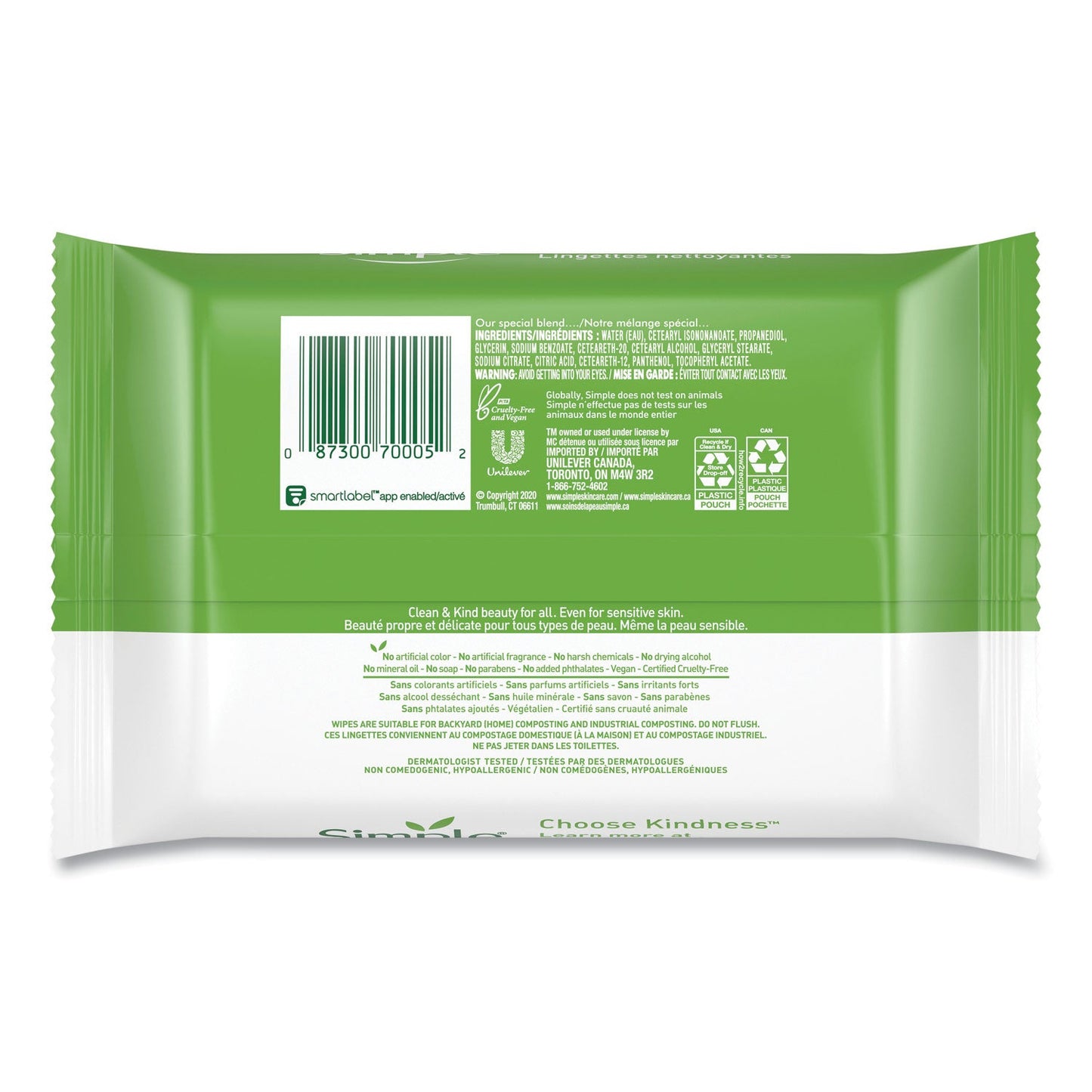 Simple Eye And Skin Care, Facial Wipes, 25/Pack, 6 Packs/Carton