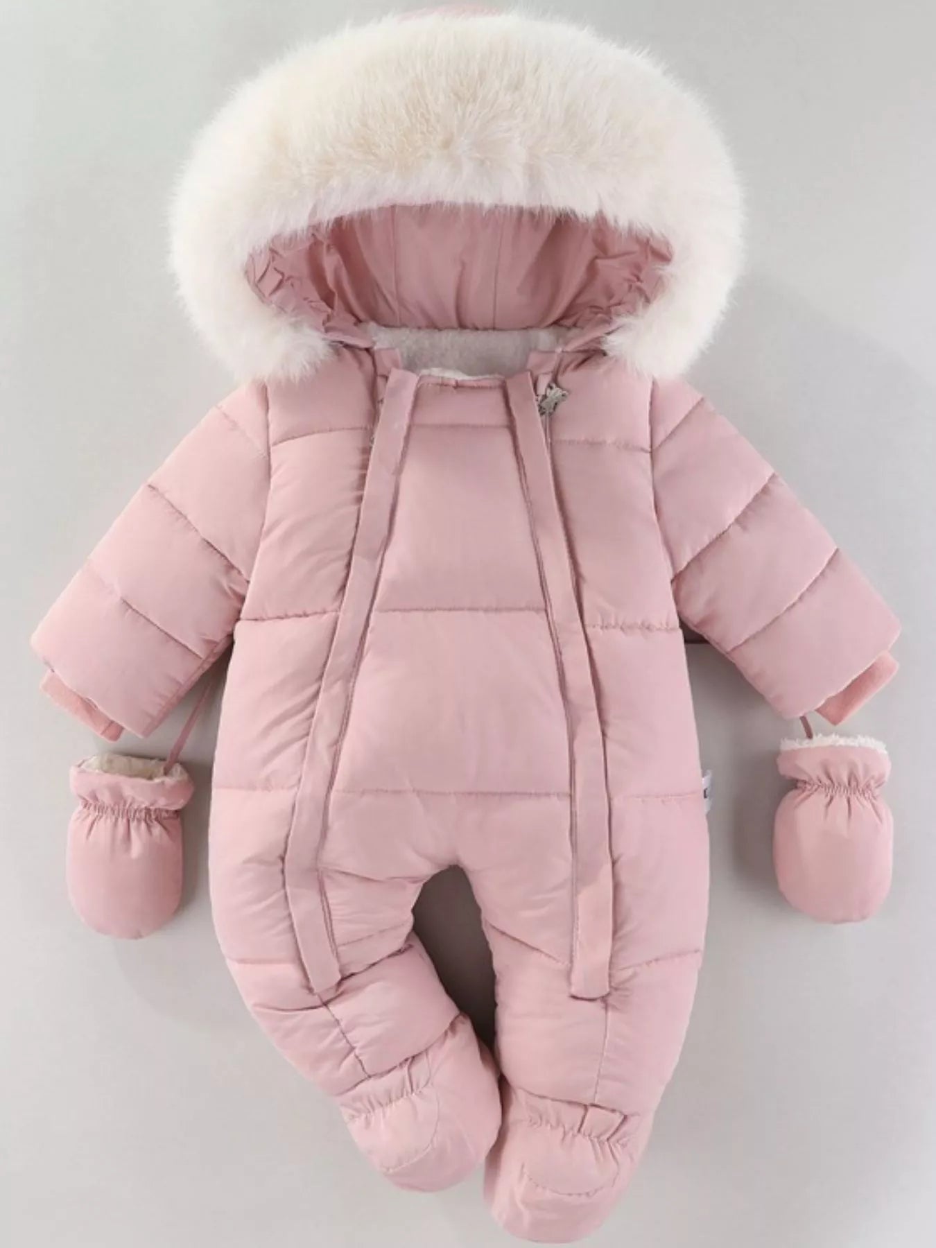 Children's Warm Padded One-Piece Snowsuit with Fur Hood