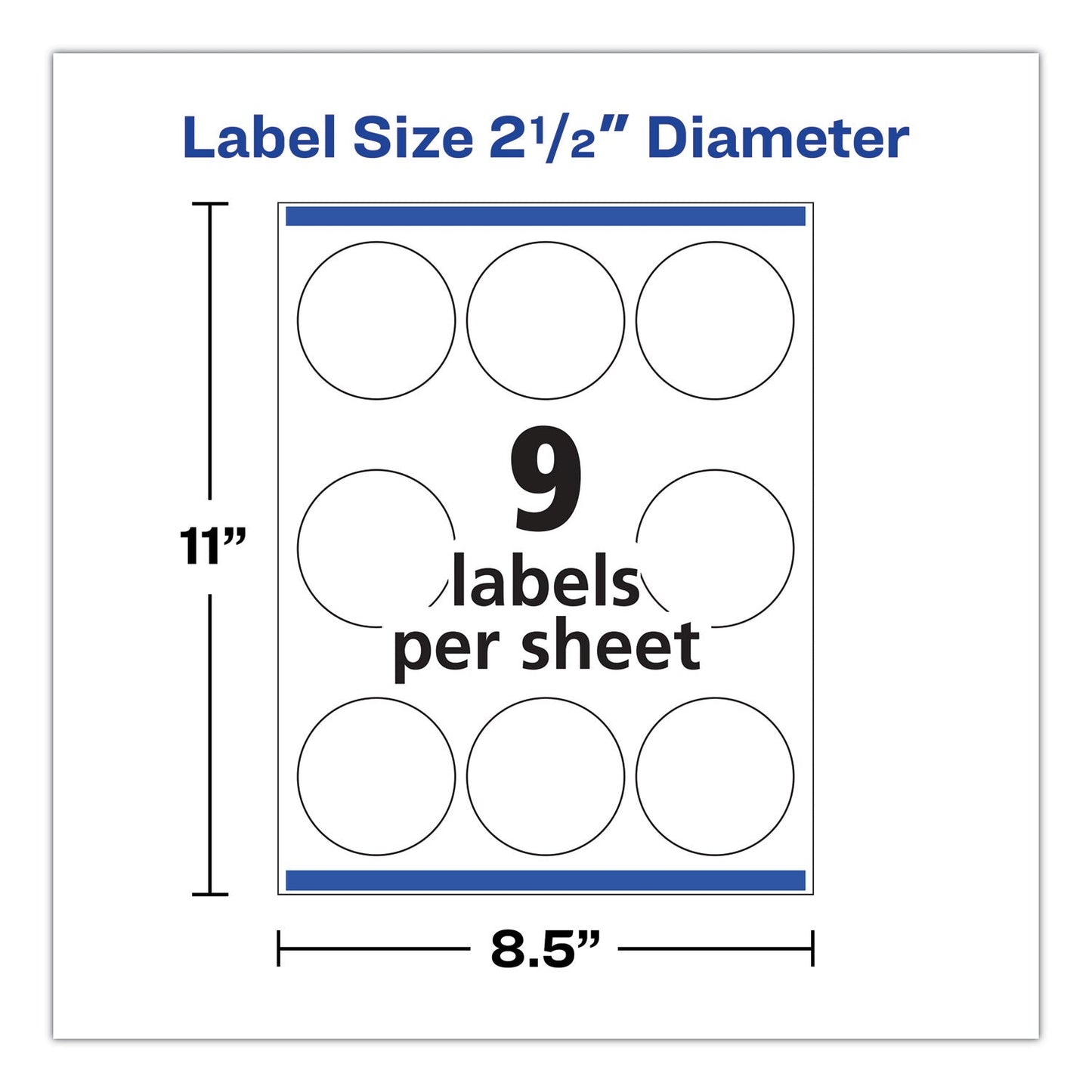 Avery Durable White ID Labels w/ Sure Feed, 2.5" dia, White, 72/Pk