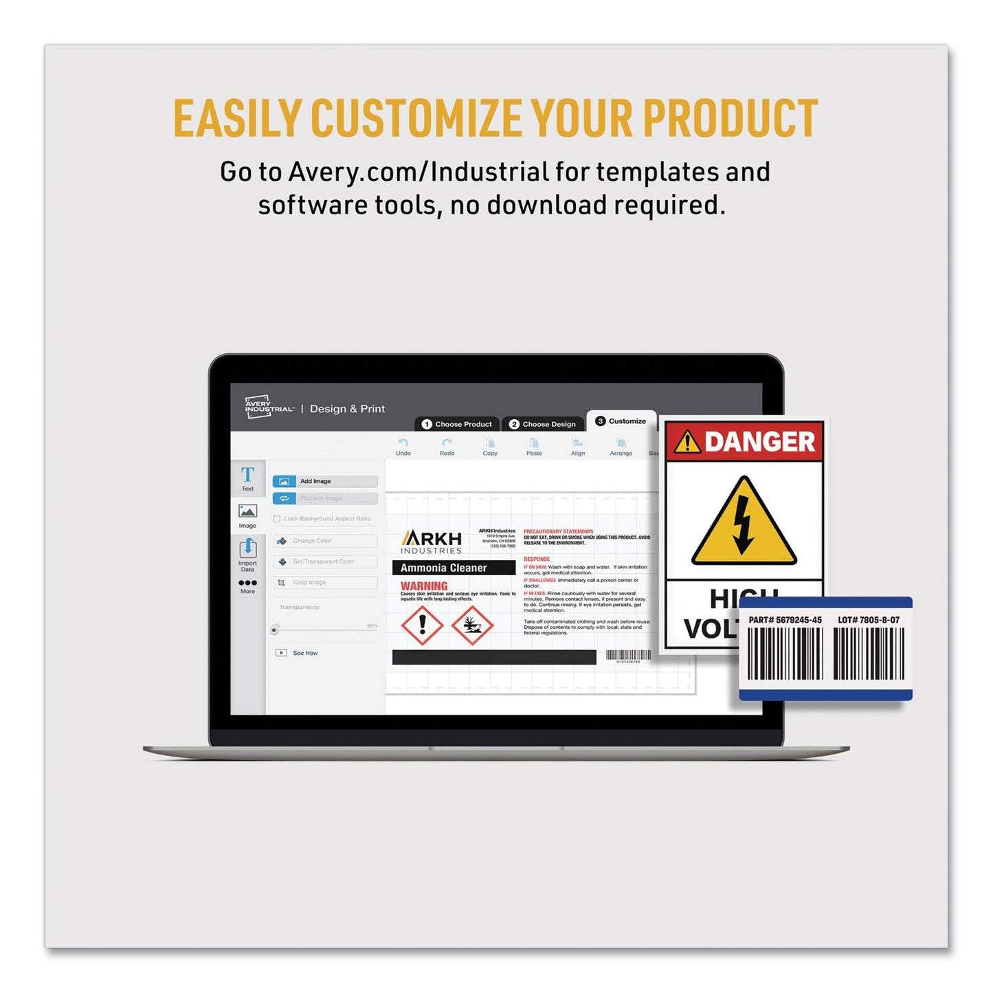Avery UltraDuty GHS Chemical Waterproof and UV Resistant Labels, 4 x 4, White, 4/Sheet, 50 Sheets/Box