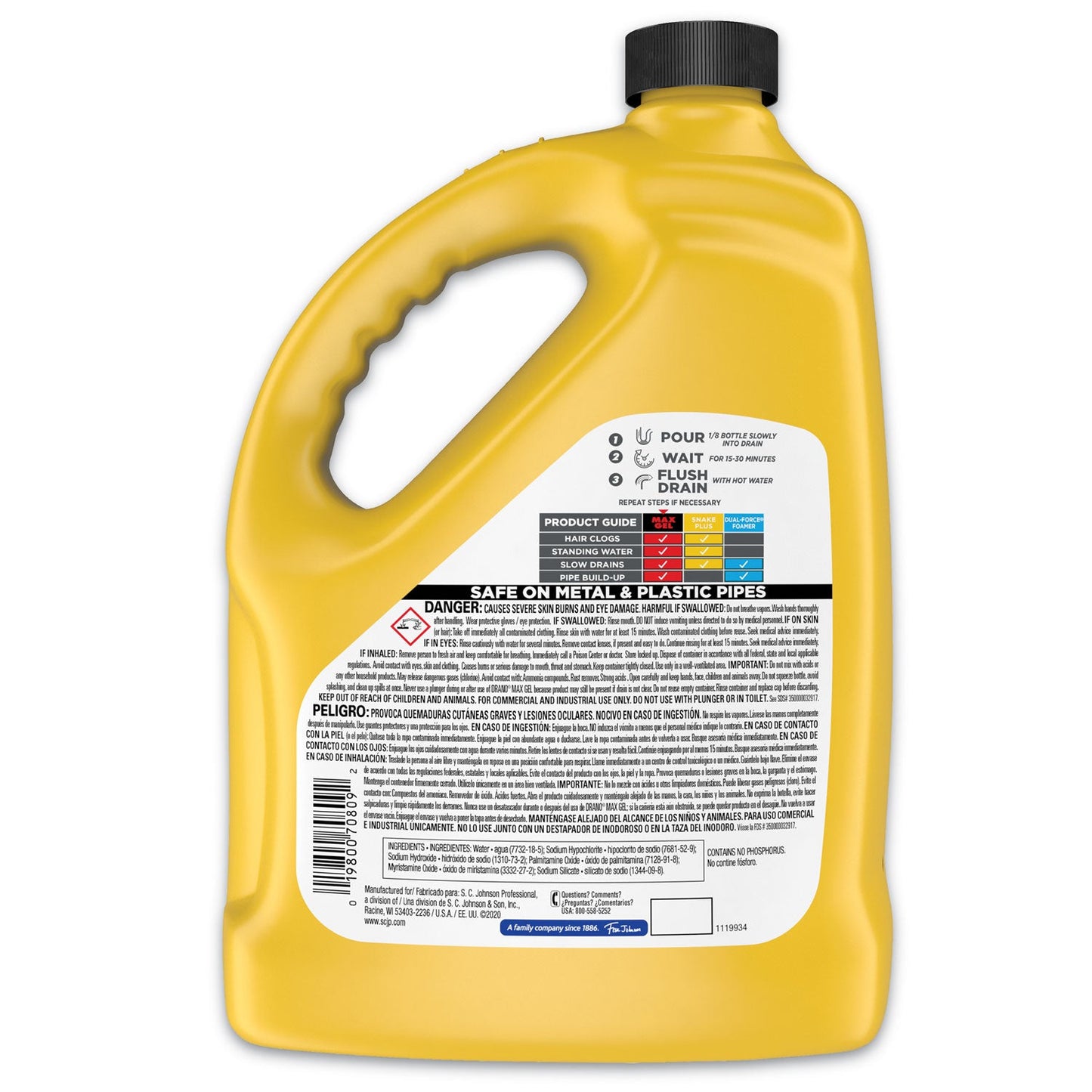Drano Max Gel Clog Remover, Bleach Scent, 128 oz Bottle