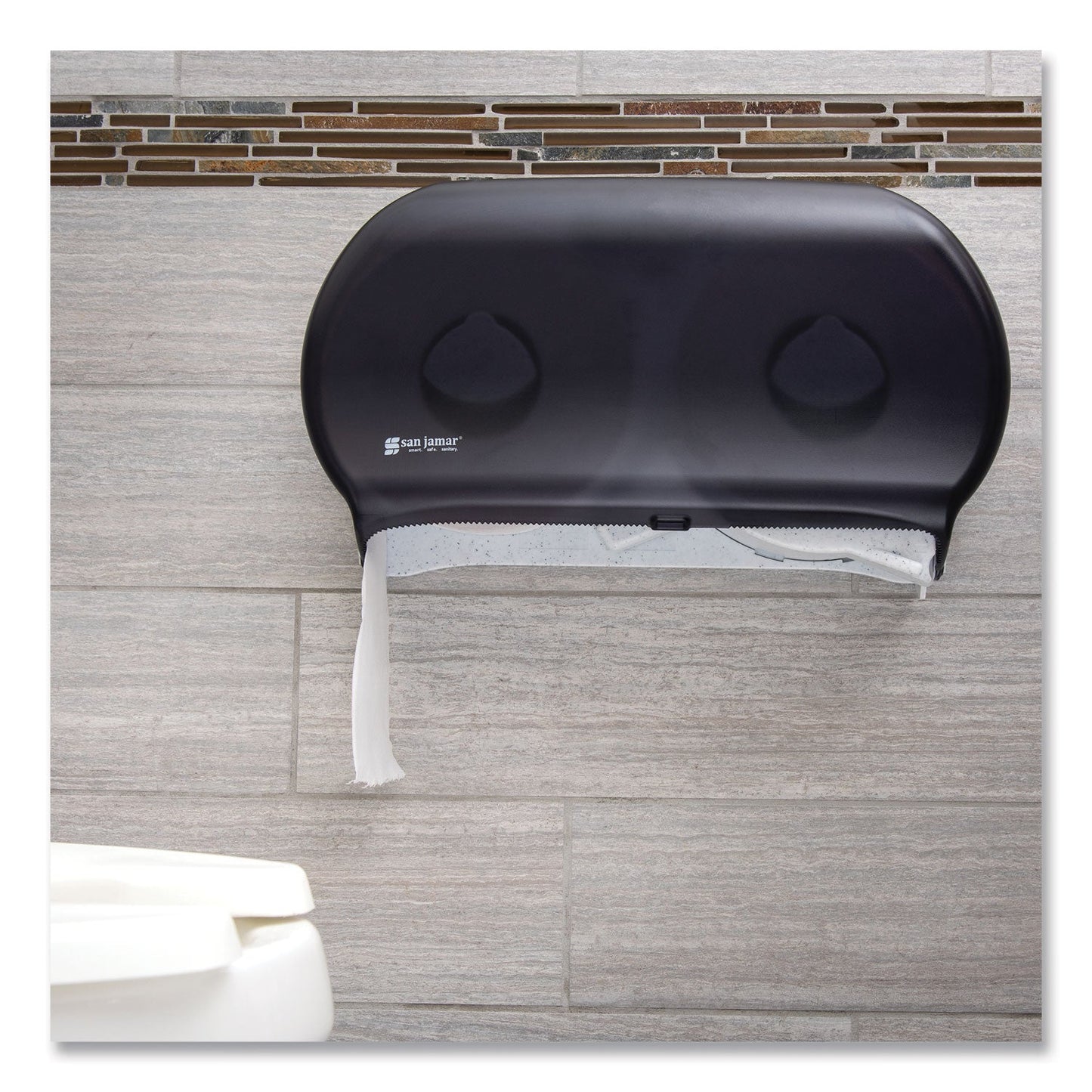 San Jamar Twin 9" Jumbo Tissue Dispenser, Classic, 19 x 5.25 x 12, Transparent Black Pearl
