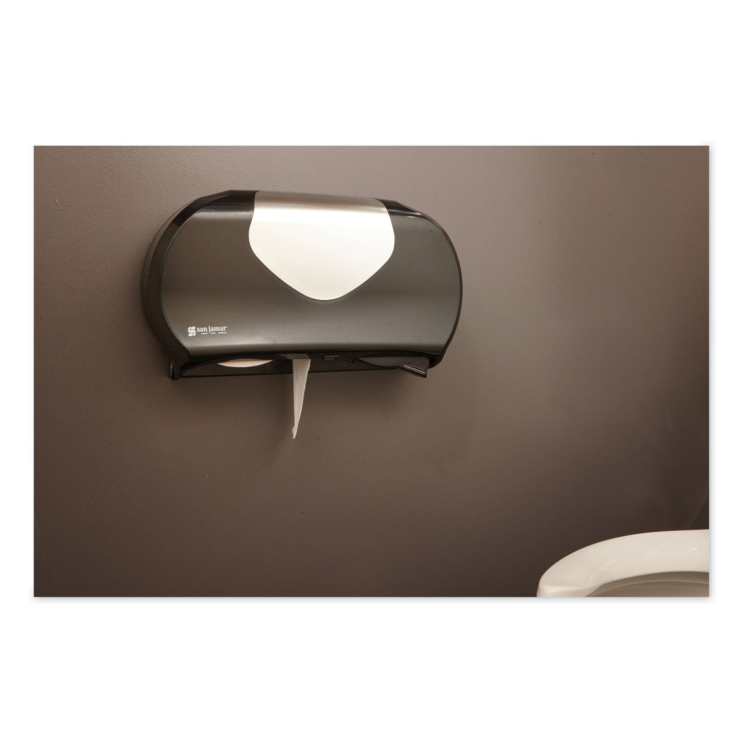 San Jamar Twin 9" Jumbo Bath Tissue Dispenser, Summit, 20.07 x 5.88 x 11.9, Black/Faux Stainless Steel