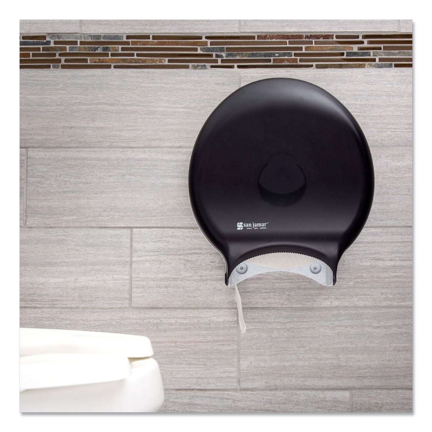 San Jamar Single 12" JBT Bath Tissue Dispenser, Classic, 1 Roll, 12.9 x 5.63 x 14.88, Transparent Black Pearl