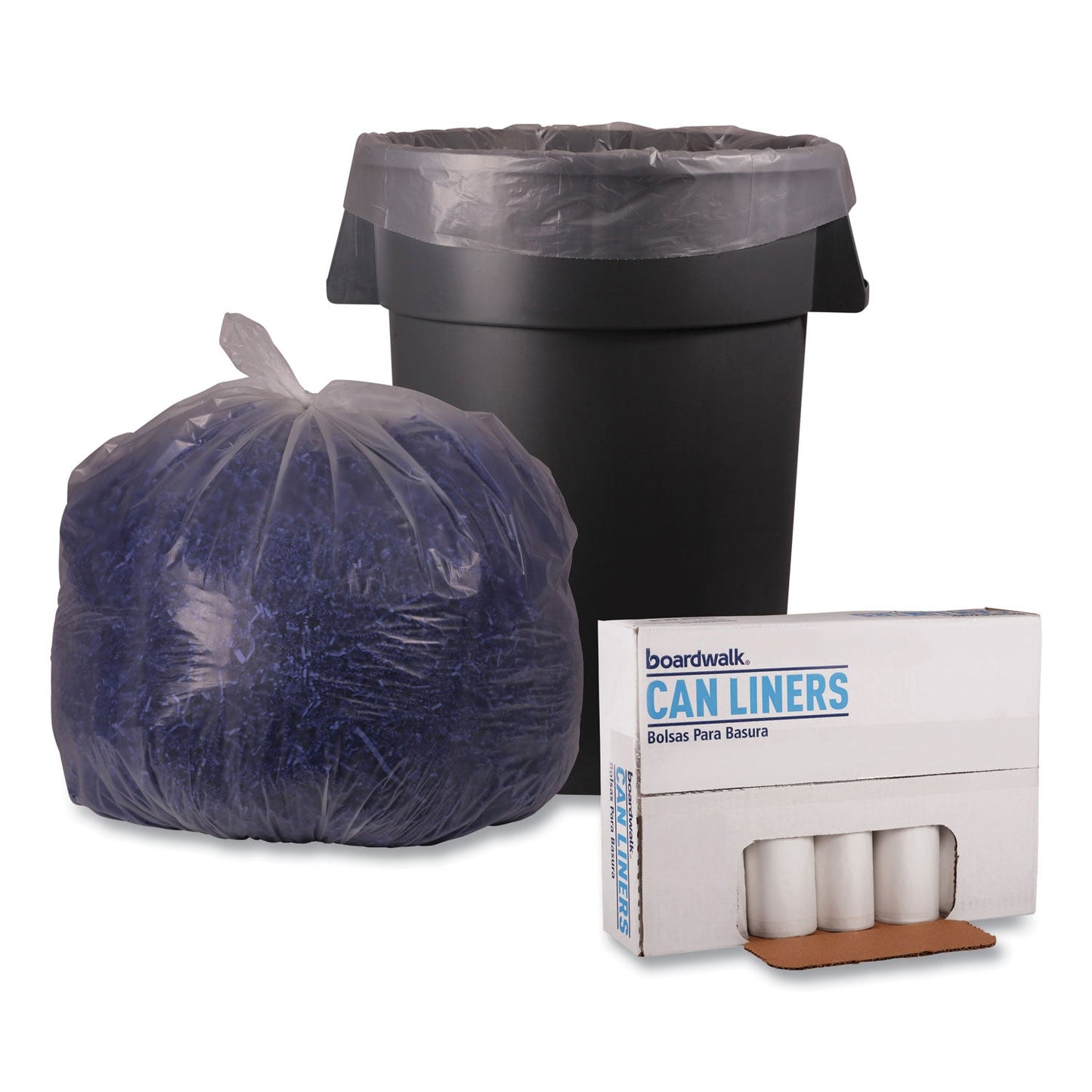 Boardwalk Low Density Repro Can Liners, 45 gal, 1.1 mil, 40" x 46", Clear, 10 Bags/Roll, 10 Rolls/Carton
