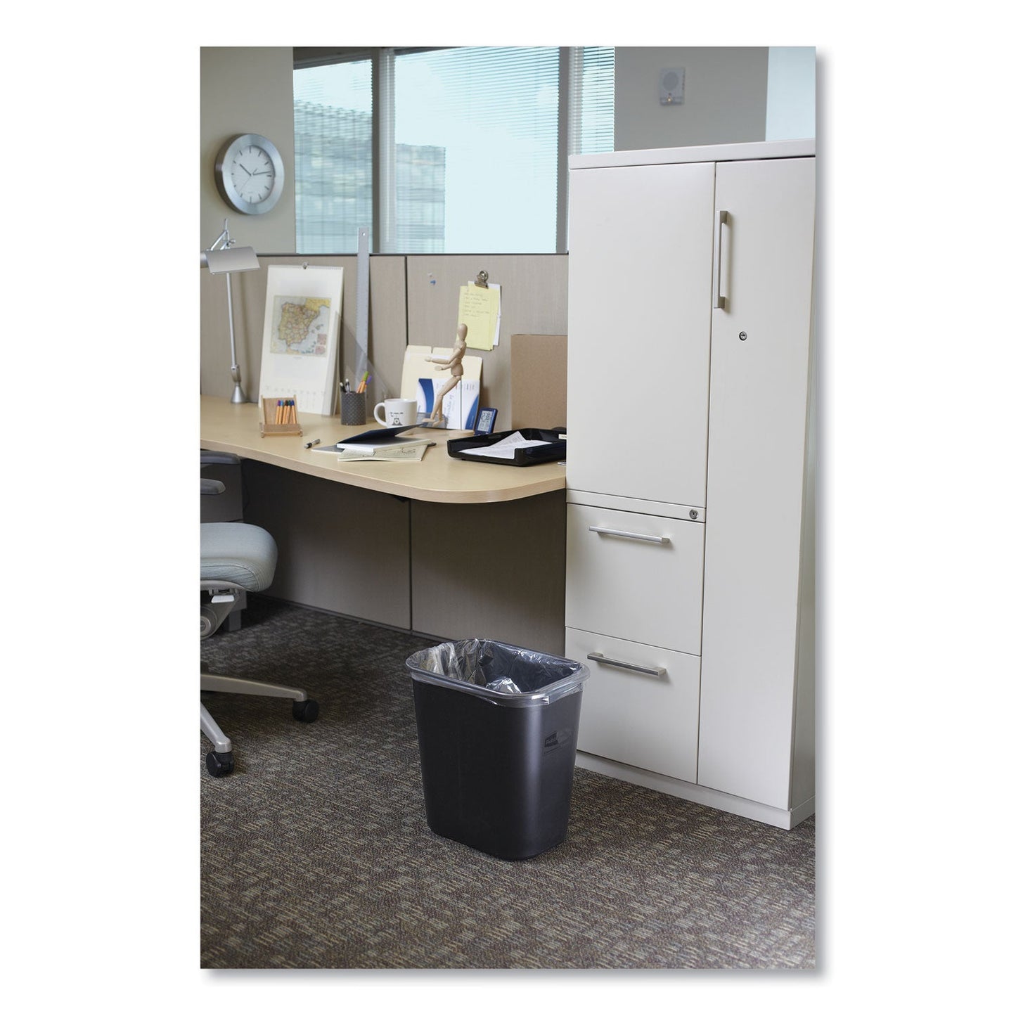 Rubbermaid Deskside Plastic Wastebasket, Rectangular, 3.5 gal, Black