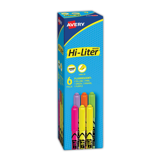 Avery HI-LITER Pen-Style Highlighters, Assorted Ink Colors, Chisel Tip, Assorted Barrel Colors, 6/Set