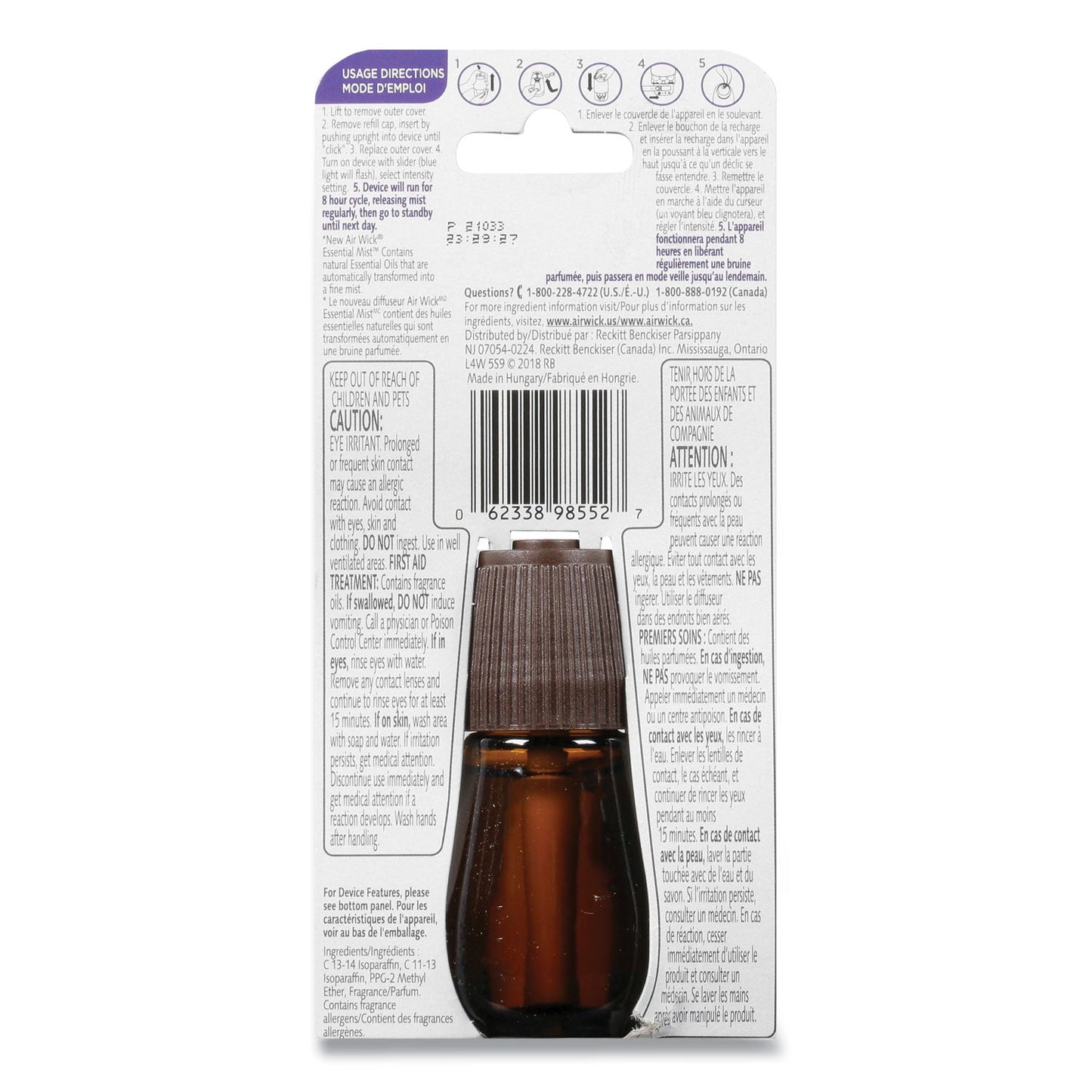 Air Wick Essential Mist Refill, Lavender and Almond Blossom, 0.67 oz Bottle, 6/Carton