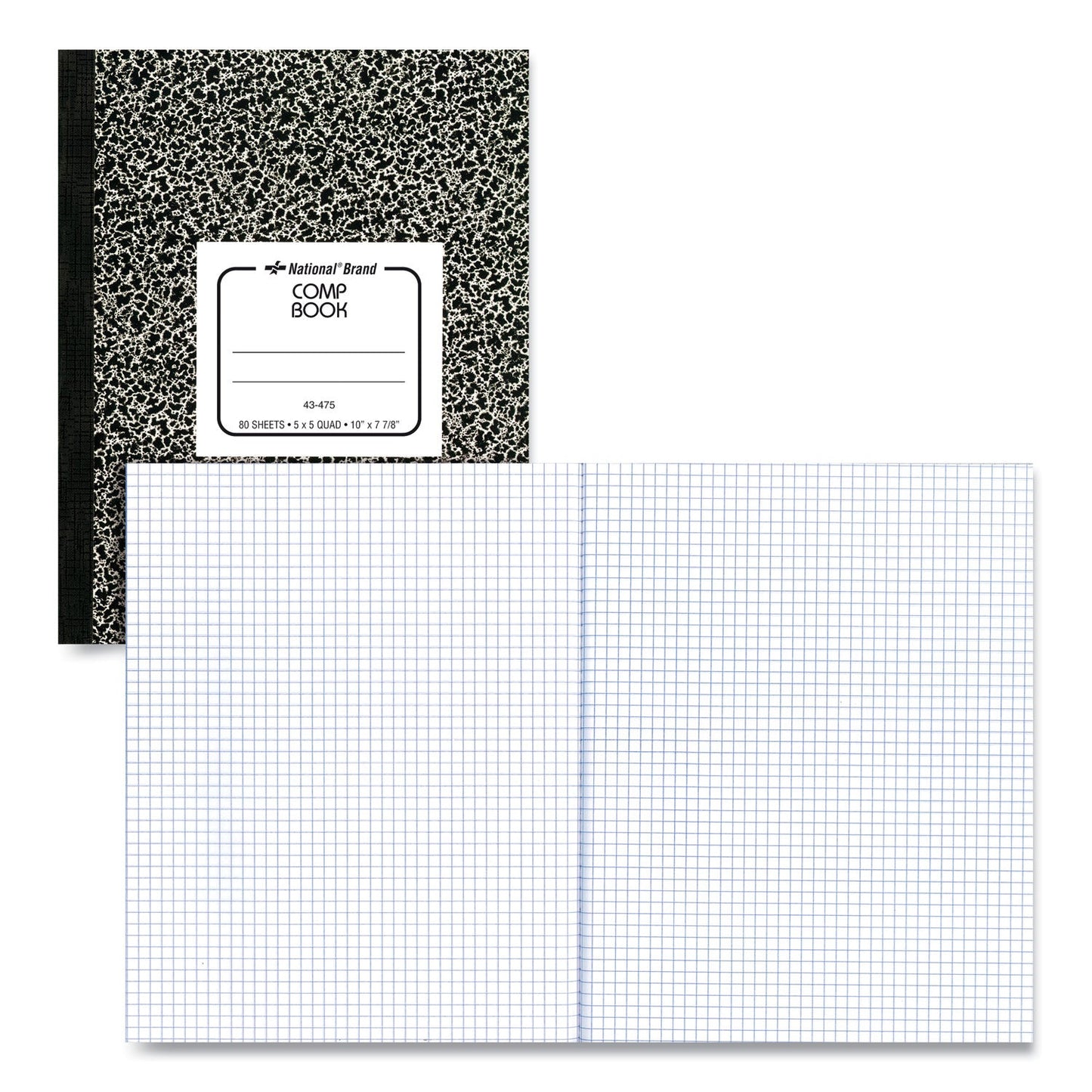 National Composition Book, Quadrille Rule, Black Marble Cover, 10 x 7.88, 80 Sheets