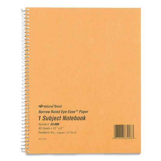National Single-Subject Wirebound Notebooks, 1 Subject, Narrow Rule, Brown Cover, 10 x 8, 80 Eye-Ease Green Sheets