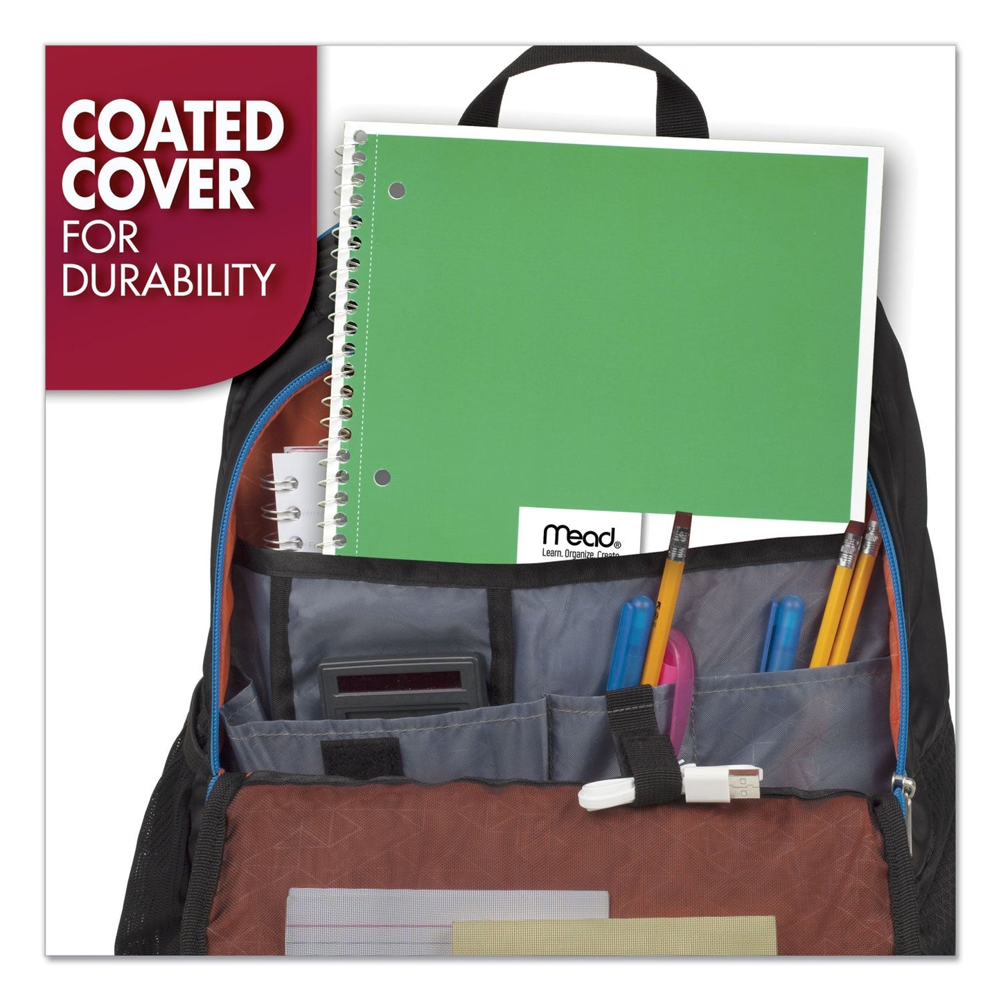 Mead Spiral Notebook, 3-Hole Punched, 1 Subject, Wide/Legal Rule, Randomly Assorted Covers, 10.5 x 7.5, 70 Sheets