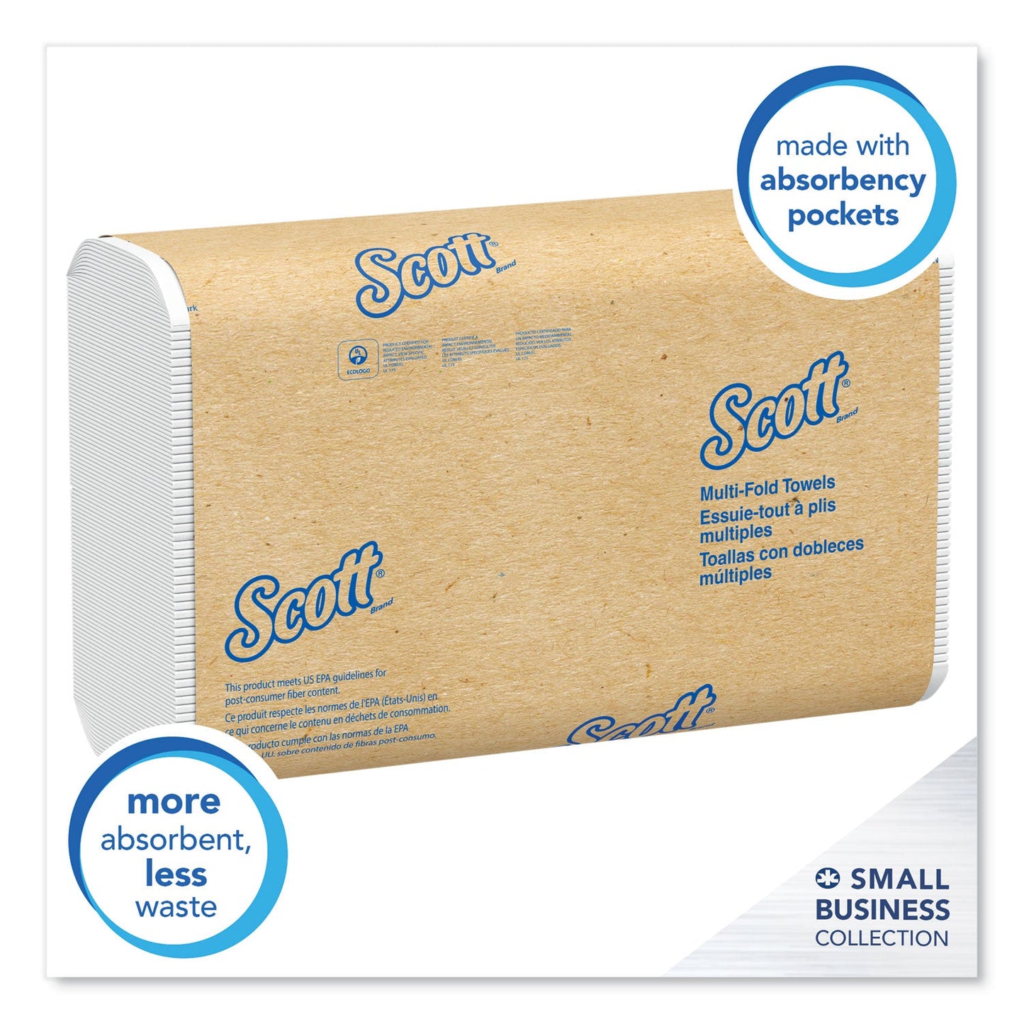 Scott Multi-Fold Towels, Absorbency Pockets, 9.2 x 9.4, White, 250 Sheets/Pack