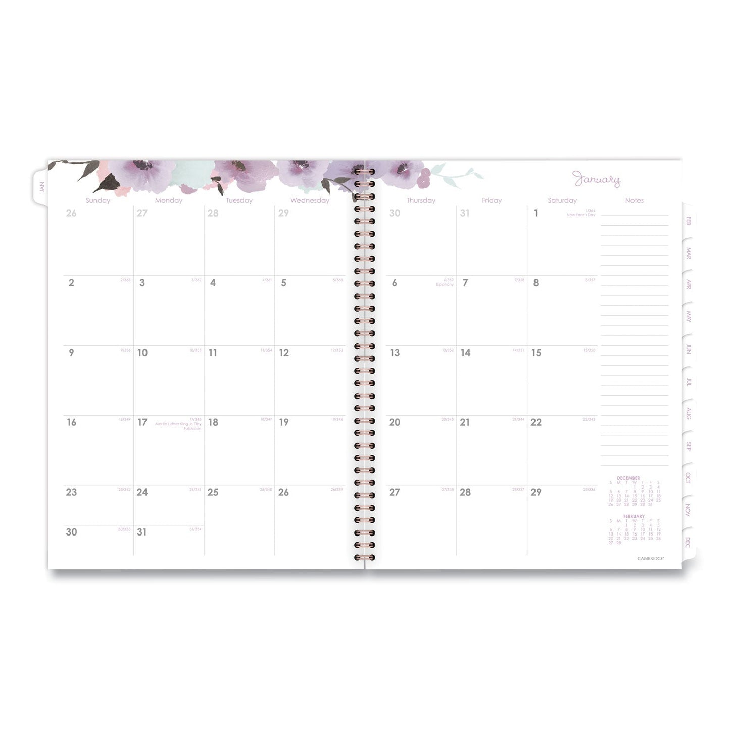 Cambridge Mina Weekly/Monthly Planner, Main Floral Artwork, 11 x 8.5, White/Violet/Peach Cover, 12-Month (Jan to Dec): 2023
