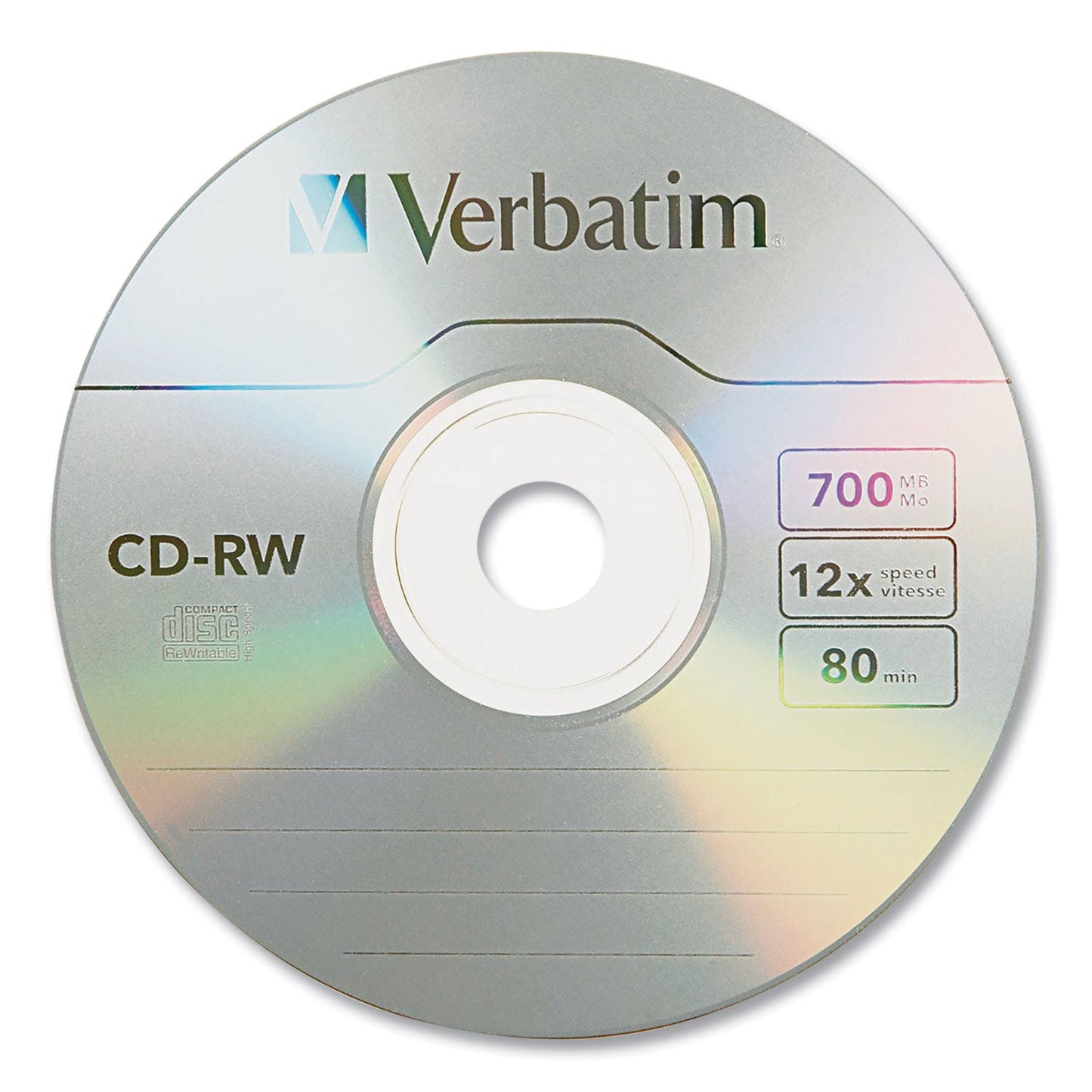 Verbatim CD-RW High-Speed Rewritable Disc, 700 MB/80 min, 12x, Slim Jewel Case, Silver, 10/Pack