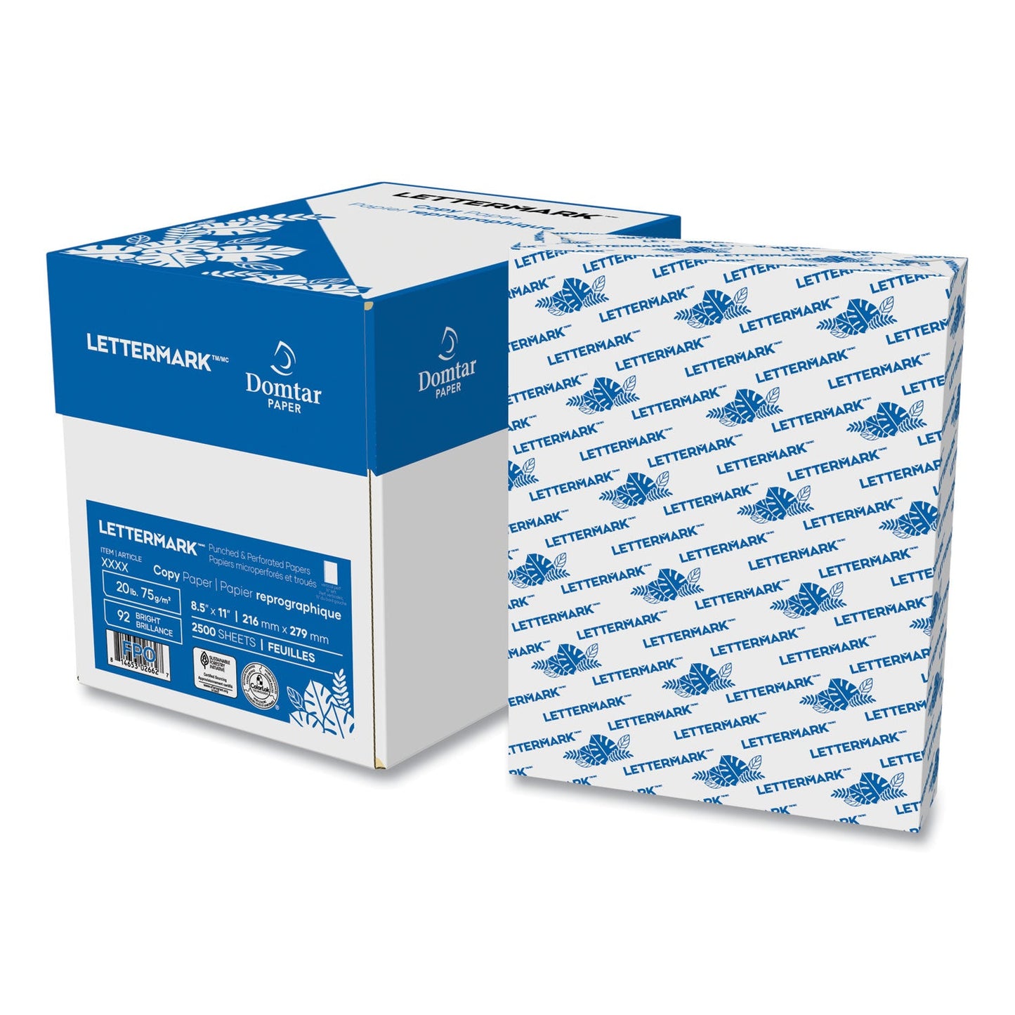Lettermark Custom Cut-Sheet Copy Paper, 92 Bright, 7-Hole Side Punched, 20 lb Bond Weight, 8.5 x 11, White, 500/Ream