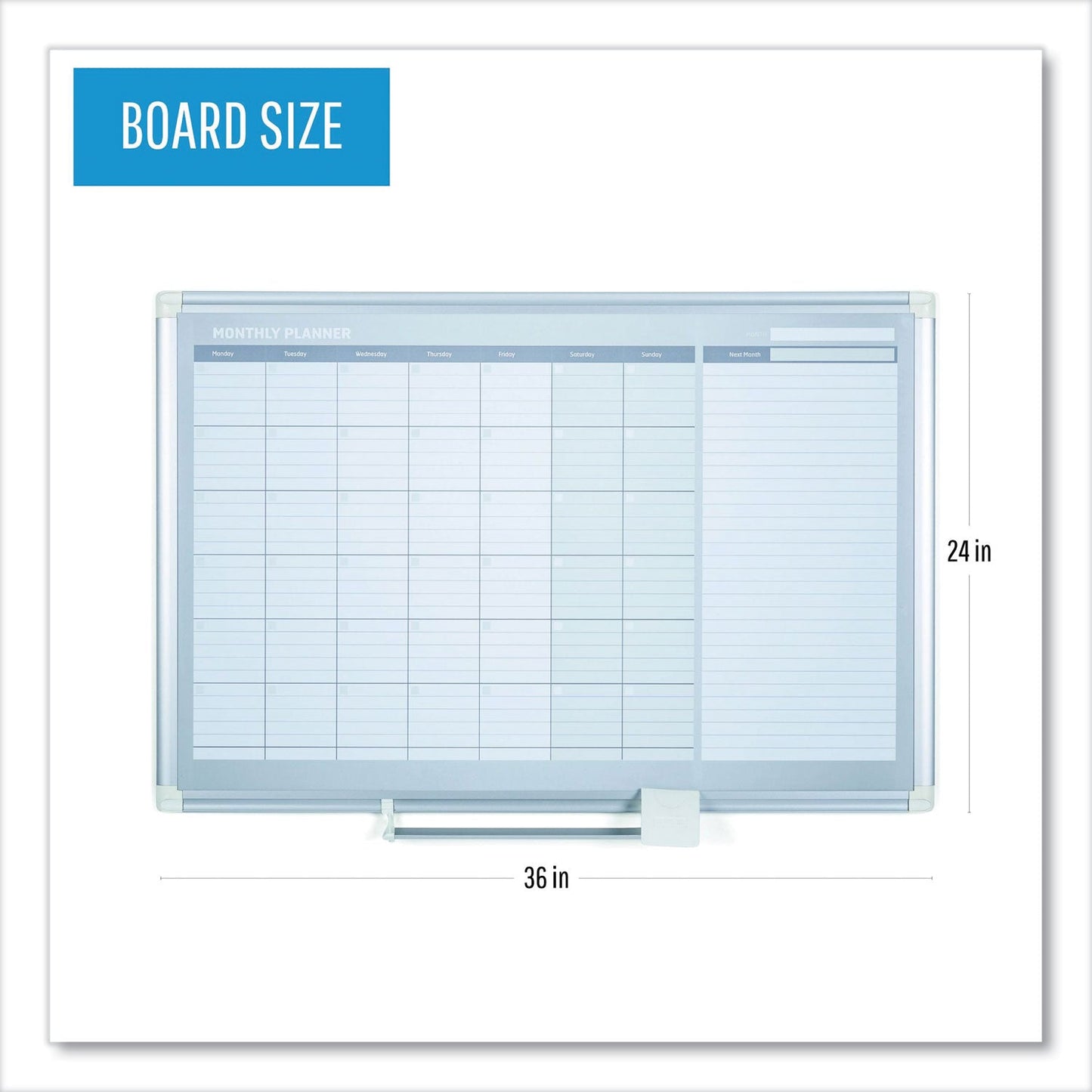 MasterVision Monthly Planner, 36x24, Silver Frame