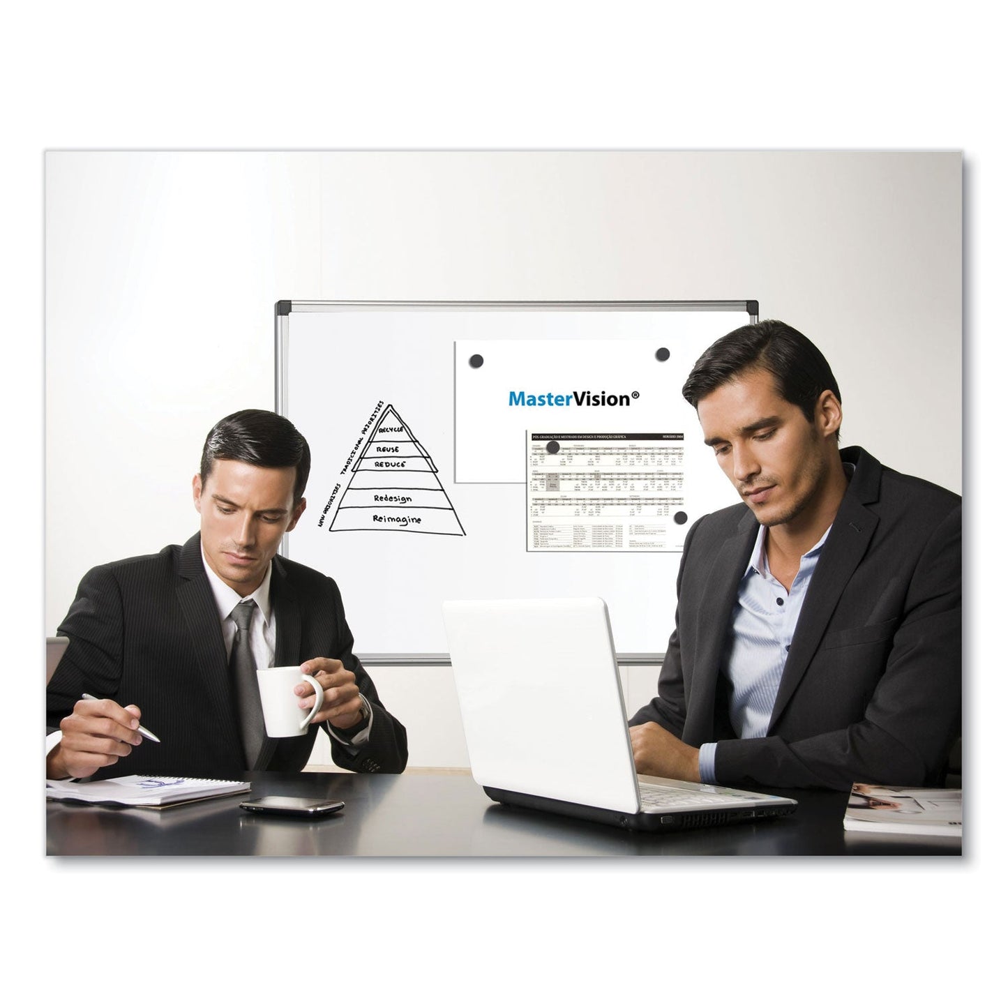 MasterVision Value Lacquered Steel Magnetic Dry Erase Board, 48 x 96, White, Aluminum Frame