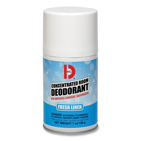 Big D Industries Metered Concentrated Room Deodorant, Fresh Linen Scent, 7 oz Aerosol Spray, 12/Box