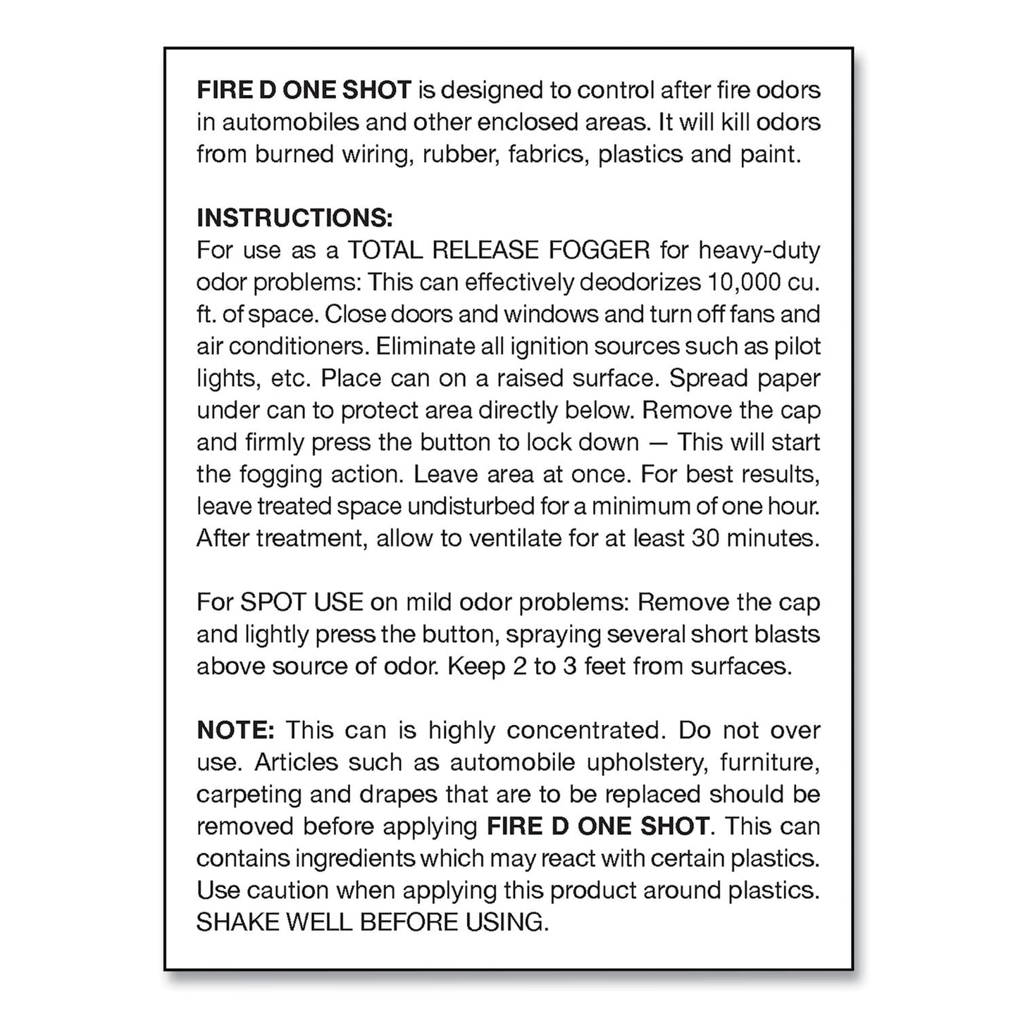 Big D Industries Fire D One Shot Aerosol, 5 oz Aerosol Spray, 12/Carton
