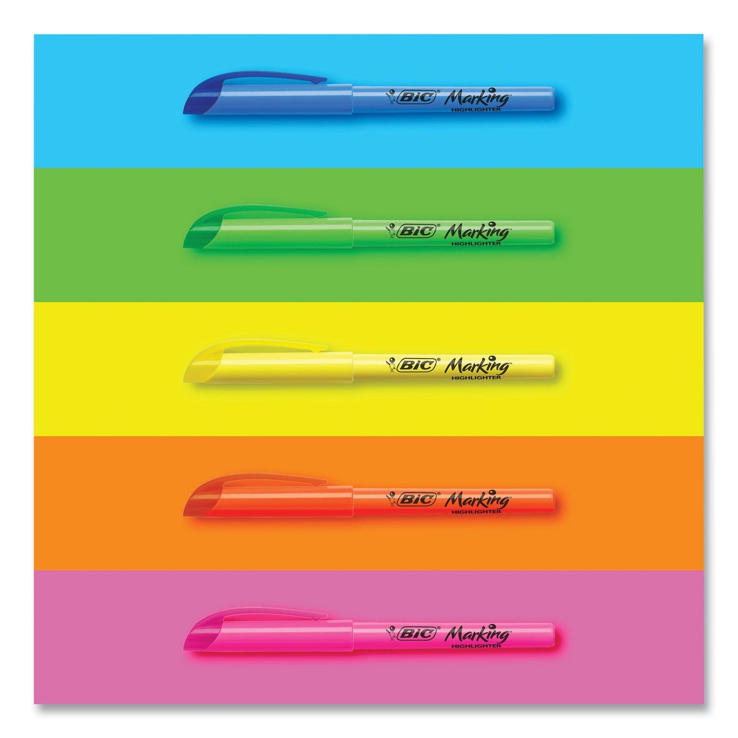 BIC Brite Liner Highlighter, Fluorescent Blue Ink, Chisel Tip, Blue/Black Barrel, Dozen