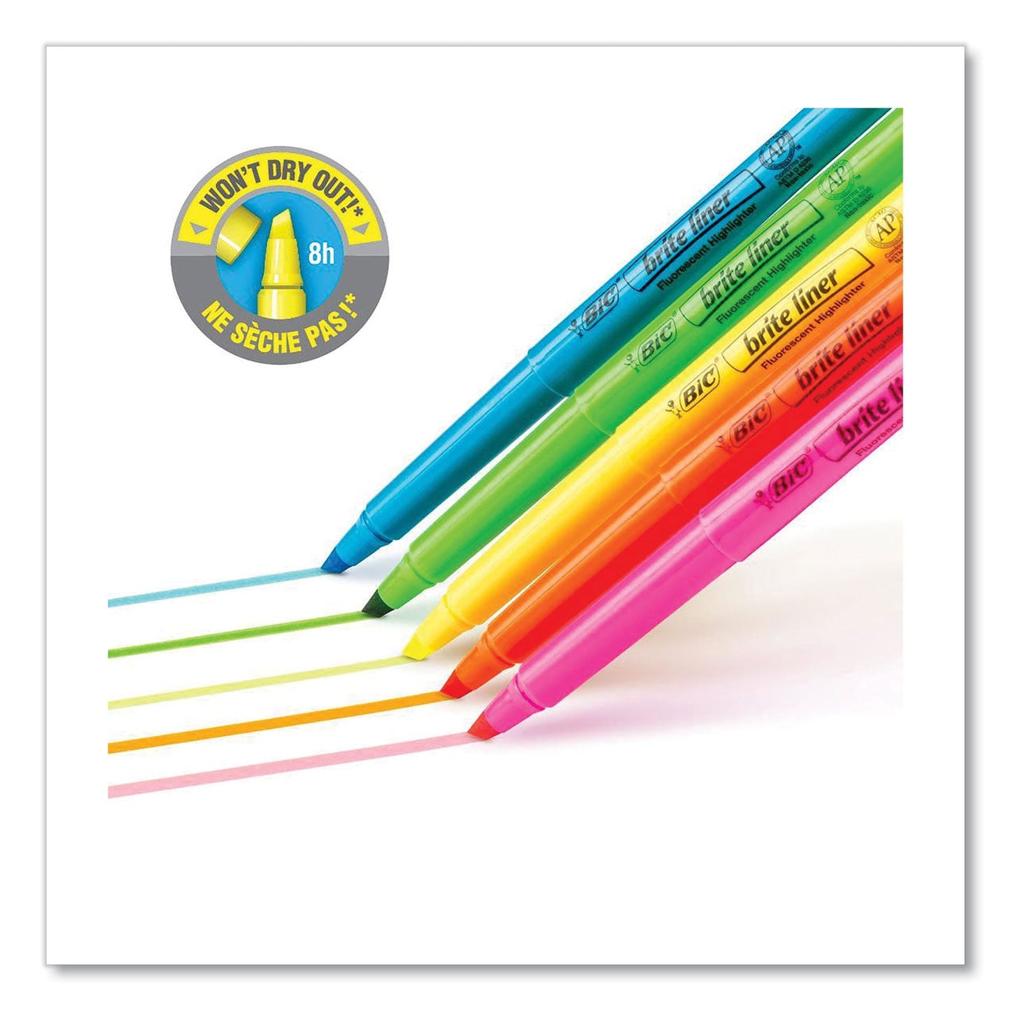 BIC Brite Liner Highlighter, Fluorescent Yellow Ink, Chisel Tip, Yellow/Black Barrel, Dozen