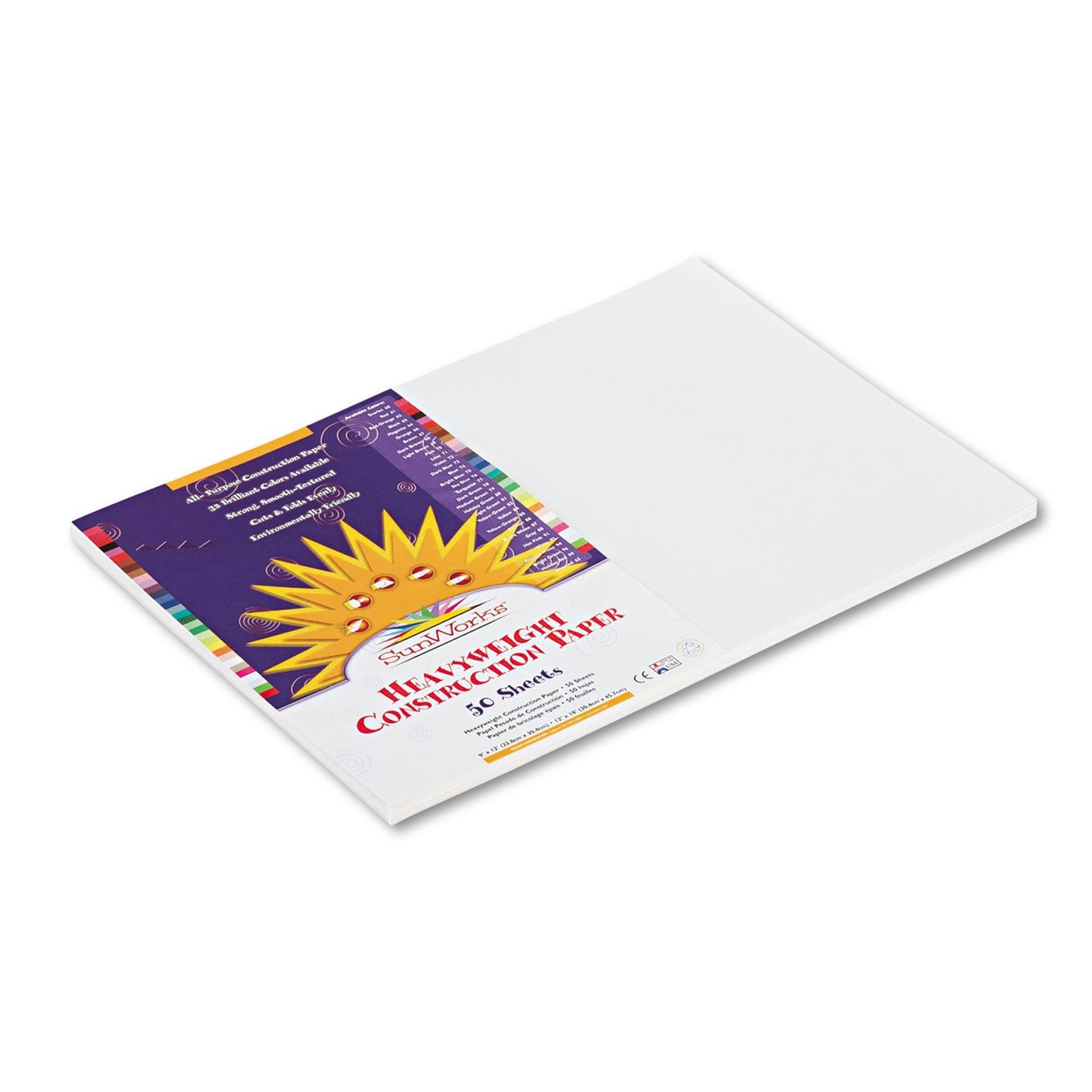 Prang SunWorks Construction Paper, 50 lb Text Weight, 12 x 18, White, 50/Pack