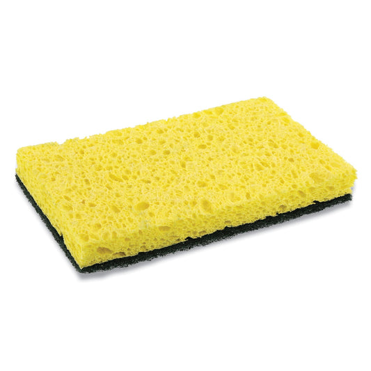 AmerCareRoyal Heavy-Duty Scrubbing Sponge, 3.5 x 6, 0.85" Thick, Yellow/Green, 20/Carton
