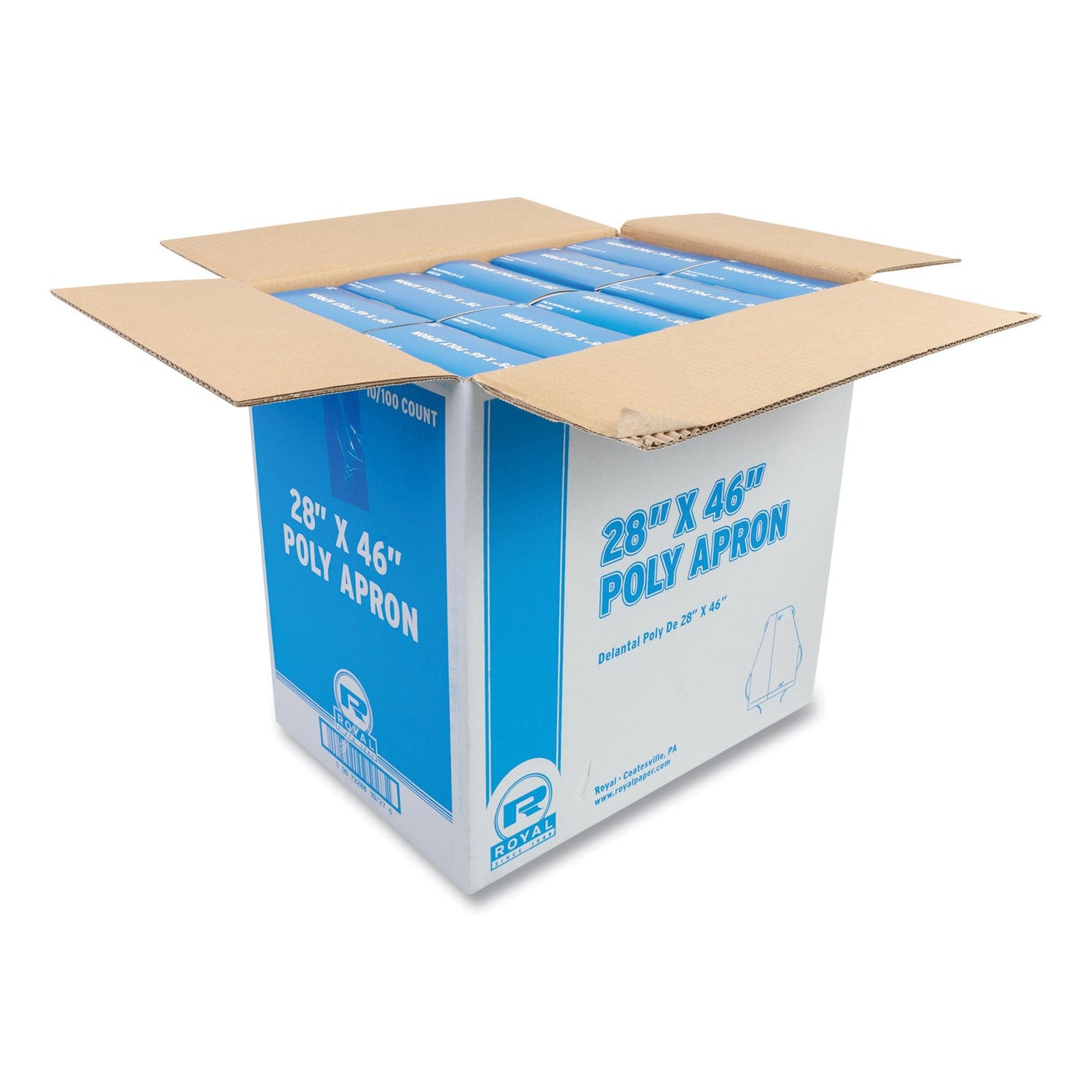 AmerCareRoyal Poly Apron, 28 x 46,  One Size Fits All, White, 100/Pack, 10 Packs/Carton