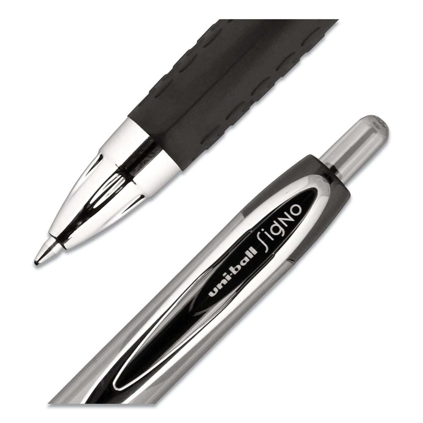 uniball Signo 207 Gel Pen, Retractable, Medium 0.7 mm, Black Ink, Translucent Black Barrel, 4/Pack