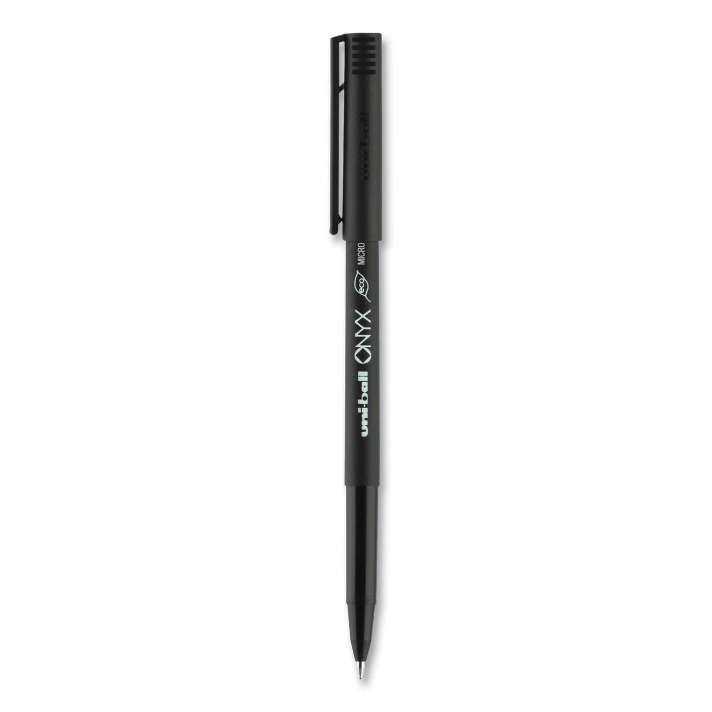 uniball ONYX Roller Ball Pen, Stick, Micro 0.5 mm, Black Ink, Black Matte Barrel, Dozen
