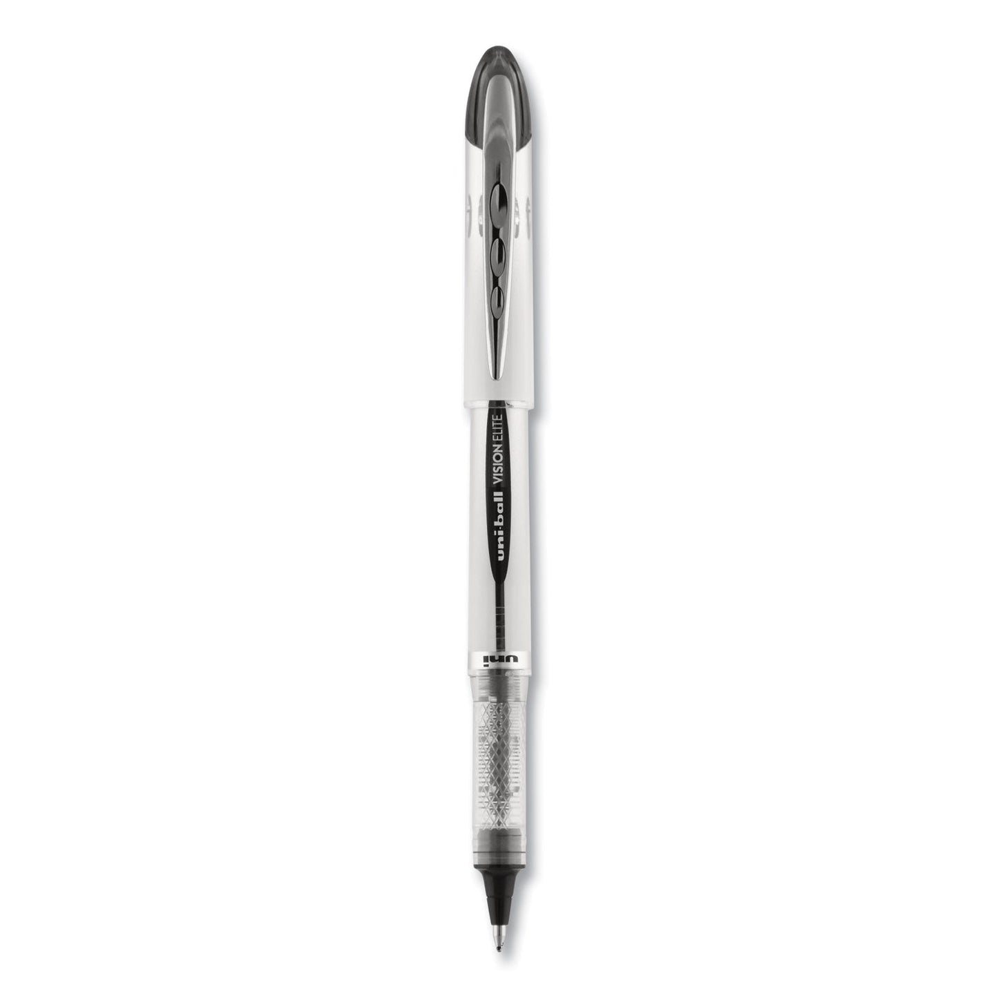 uniball VISION ELITE Roller Ball Pen, Stick, Bold 0.8 mm, Black Ink, White/Black Barrel