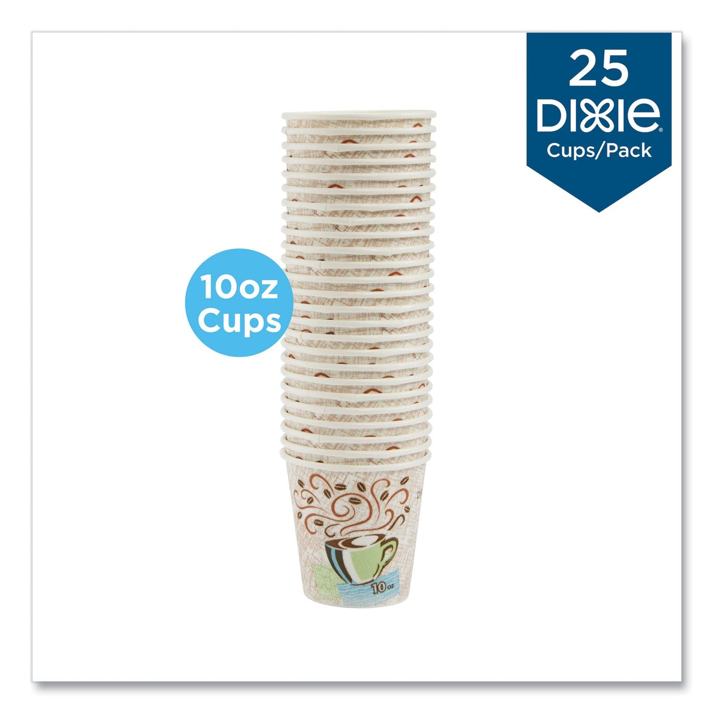 Dixie PerfecTouch Paper Hot Cups, 10 oz, Coffee Haze Design, 25/Pack